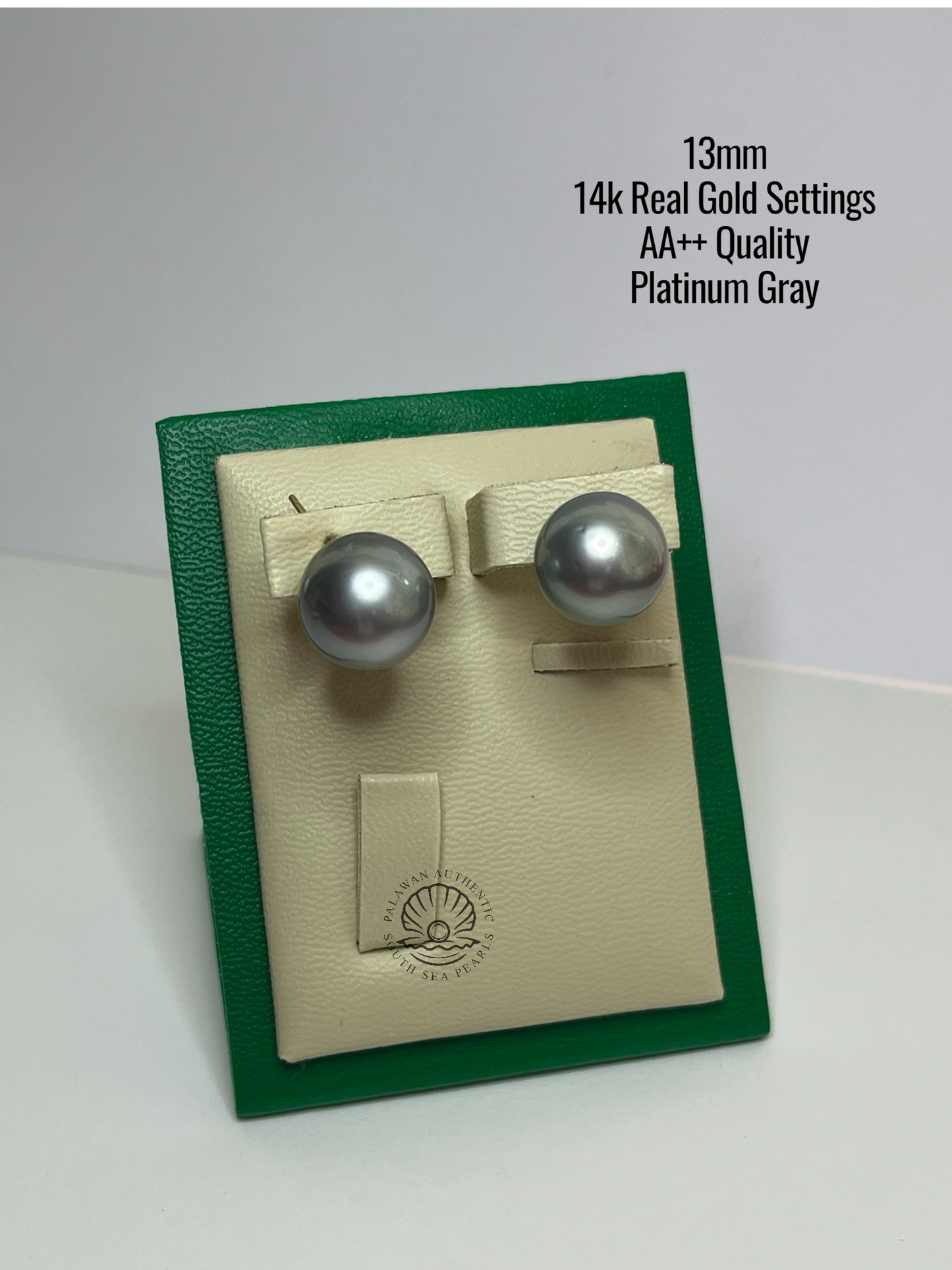 13mm Palawan Authentic Platinum Gray Color South Sea Pearl in 14k Real Gold Settings