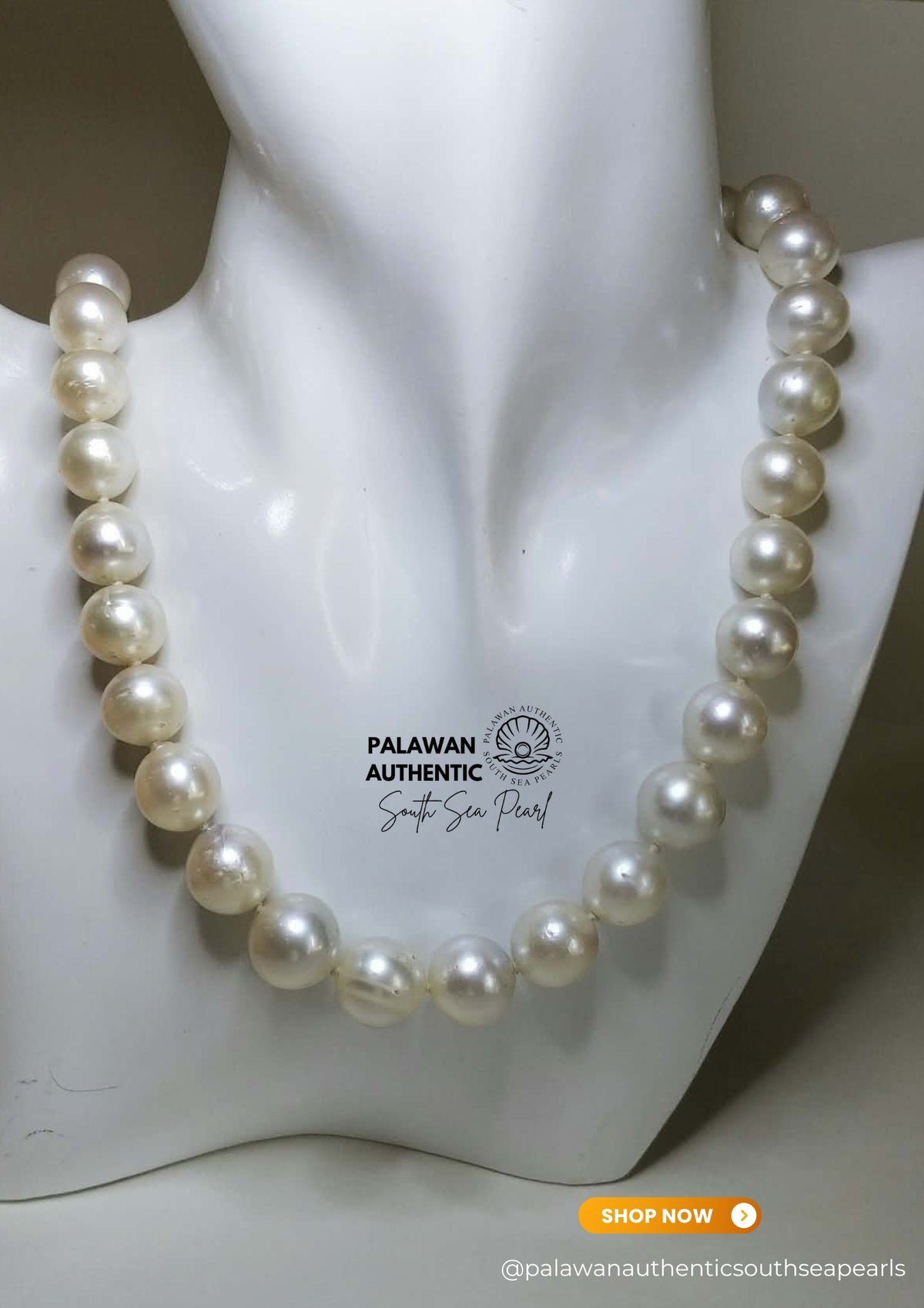 11.9 to 14mm Palawan Authentic White South Sea Pearl Choker in 5 Micron Lock Setting.