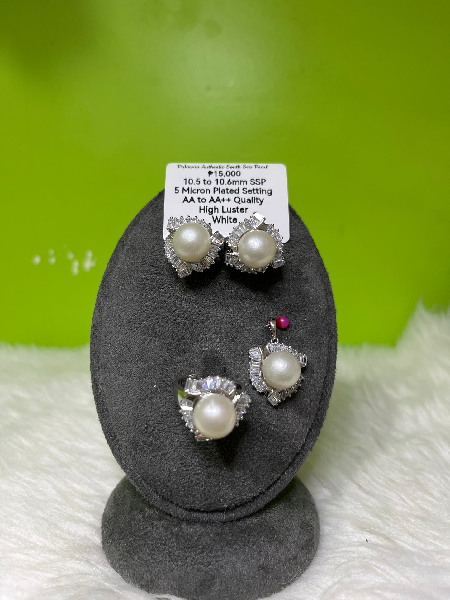 10.5 to 10.6mm Authentic White South Sea Pearl Set in 5 Micron Settings
