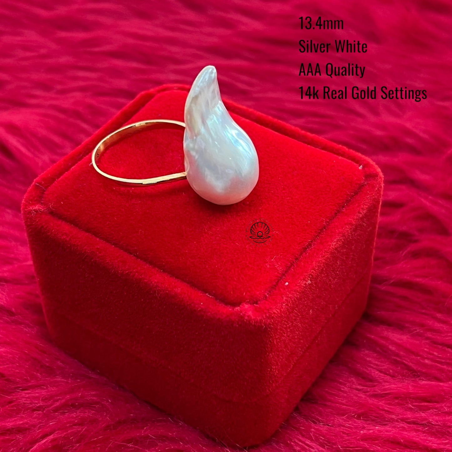 13.4mm Palawan Authentic Silver White Color South Sea Pearl Ring in 14k Real Gold Settings