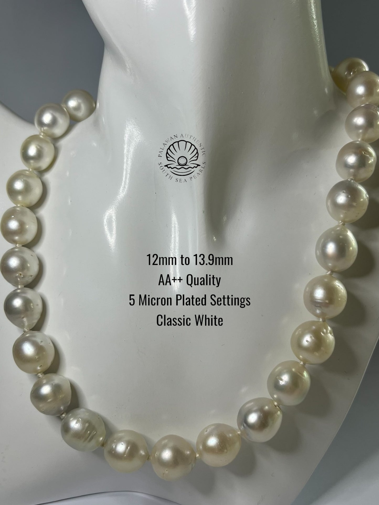 12 to 13.9mm Palawan Authentic Classic White Color South Sea Pearl Choker in 5 Micron Lock Settings