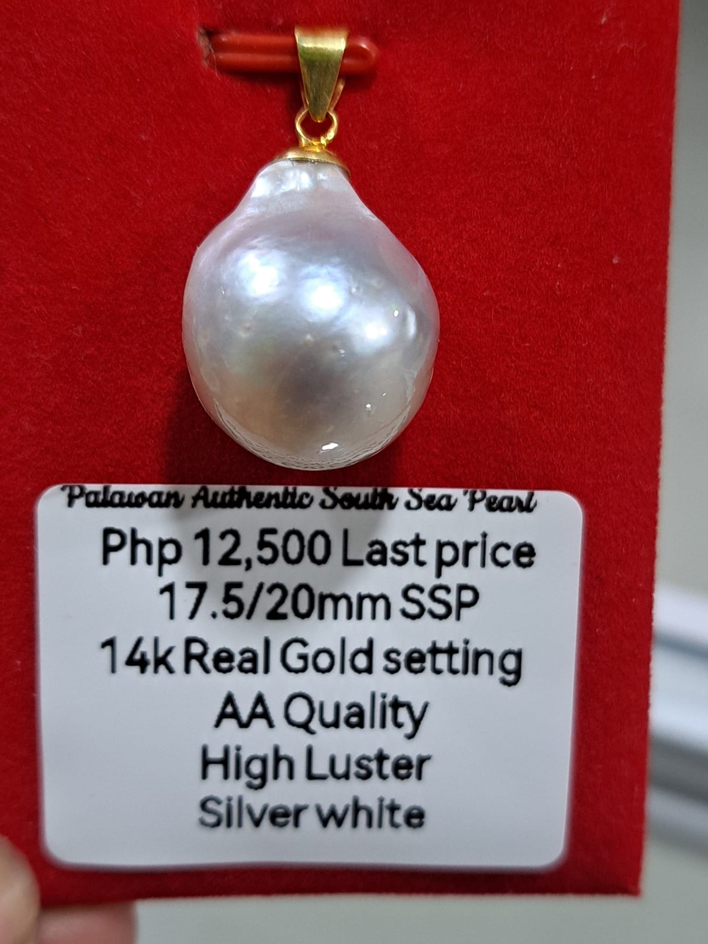 17.5mm Silver White South Sea Pearls Pendant