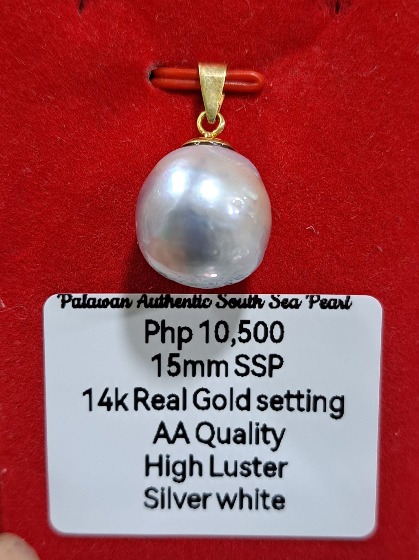 15mm Silver White South Sea Pearls Pendant