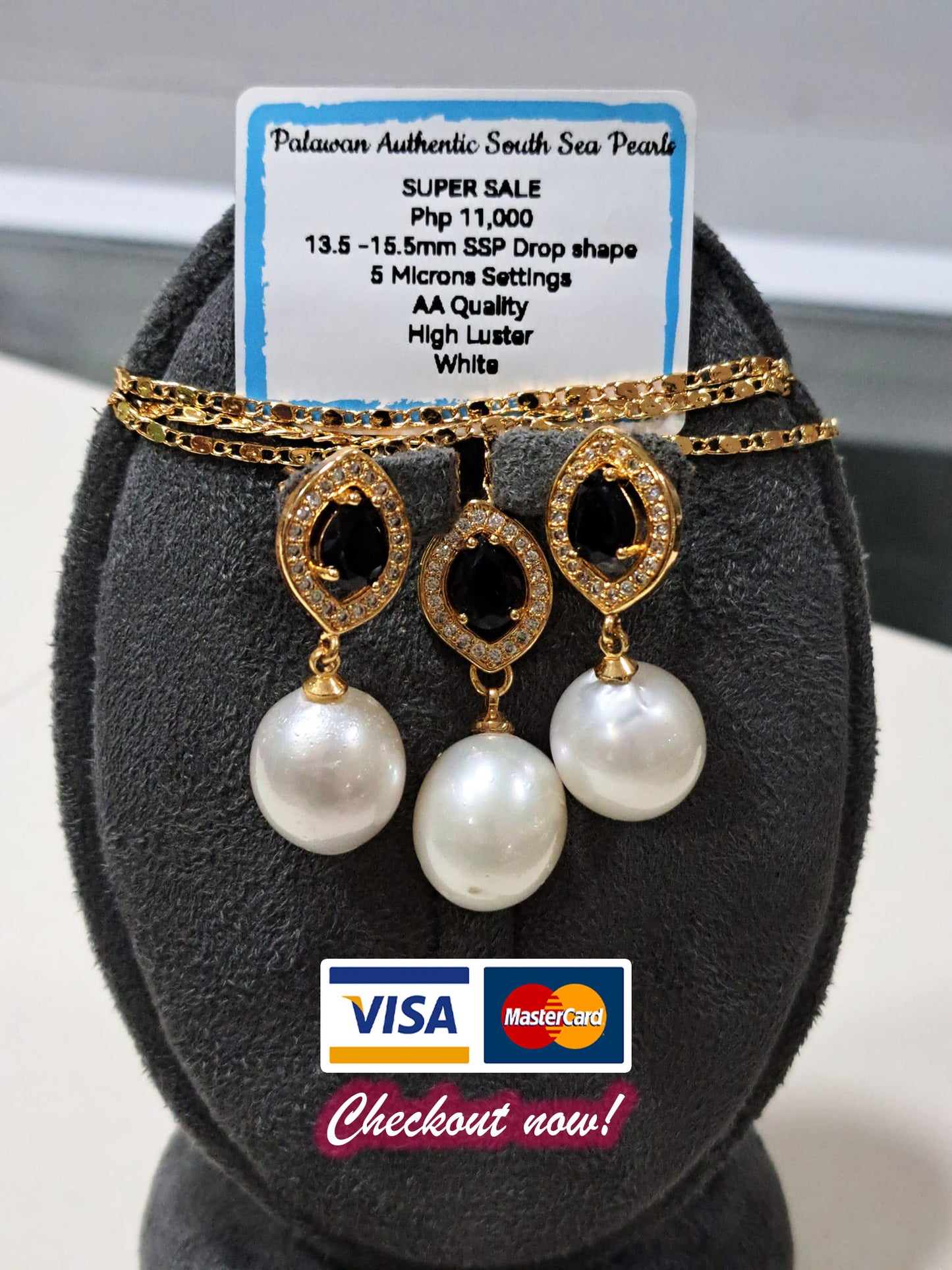 13.5mm to 15.5mm White South Sea Pearls in Plated Settings
