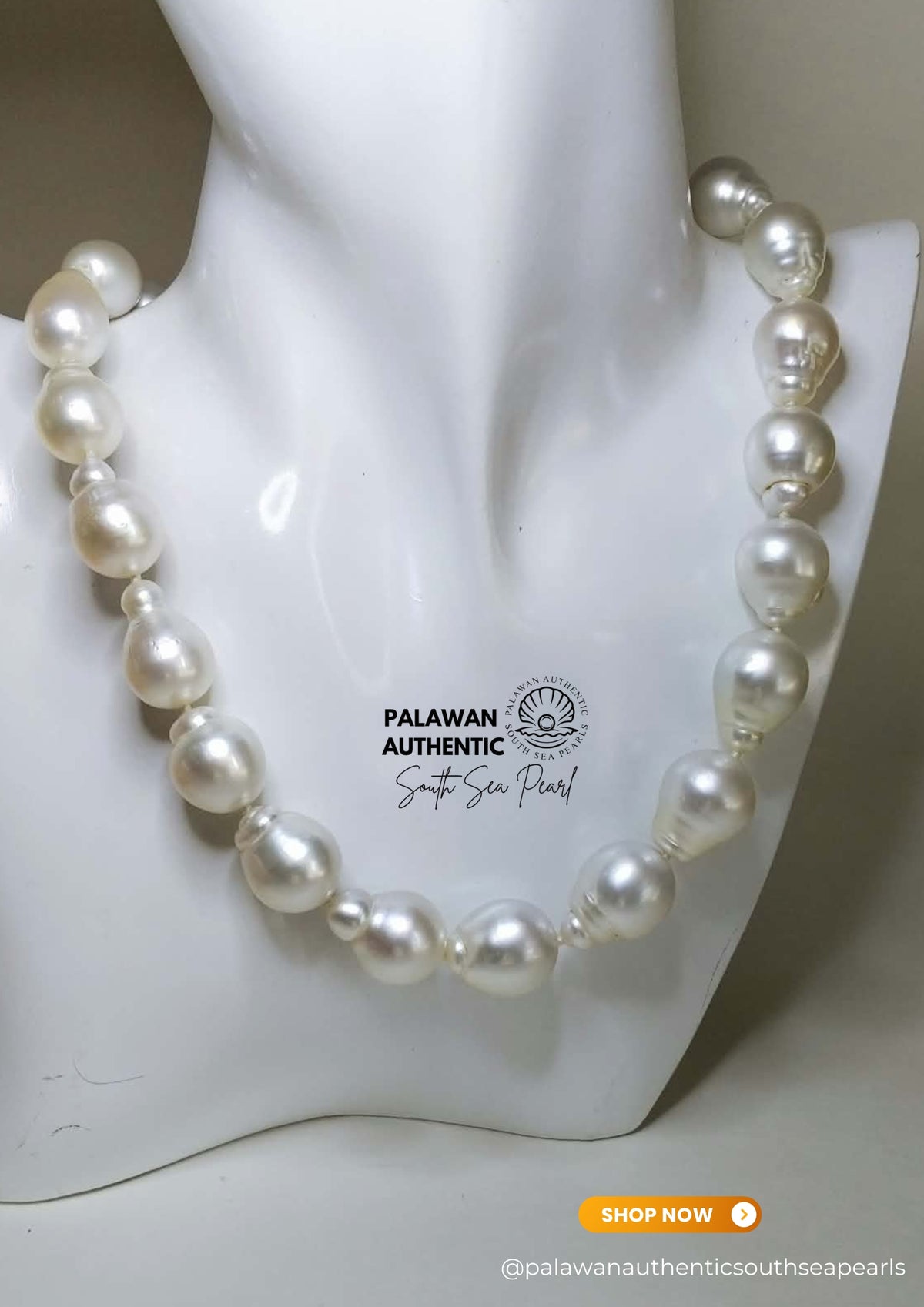 12.3 to 15mm Palawan Authentic White South Sea Pearl Choker in 5 Micron Lock Setting.