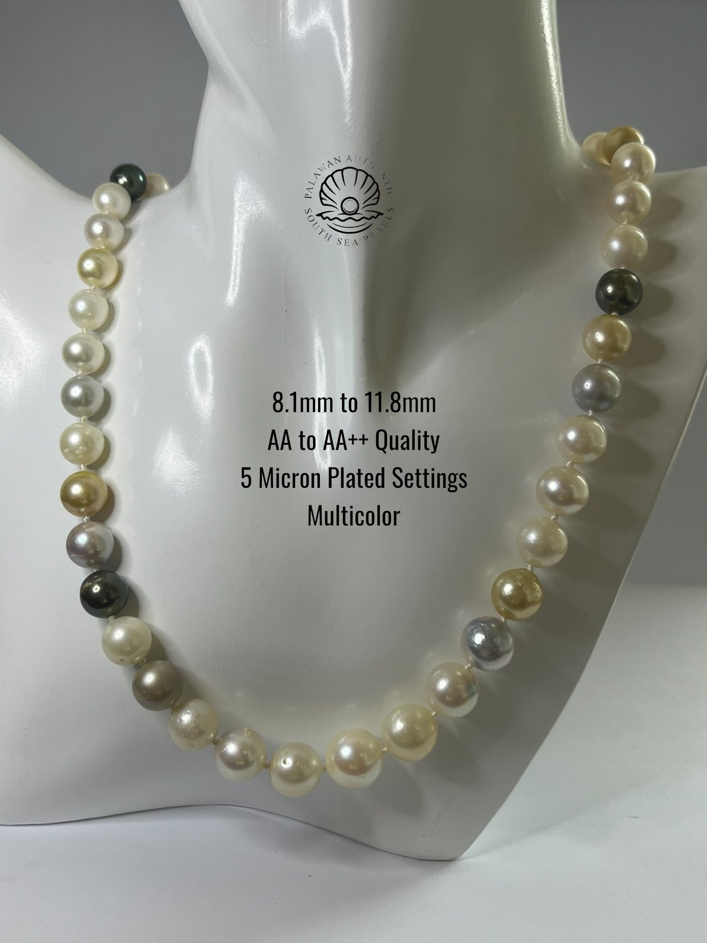 8.1 to 11.8mm Palawan Authentic Multicolor South Sea Pearl Choker in 5 Micron Lock Settings