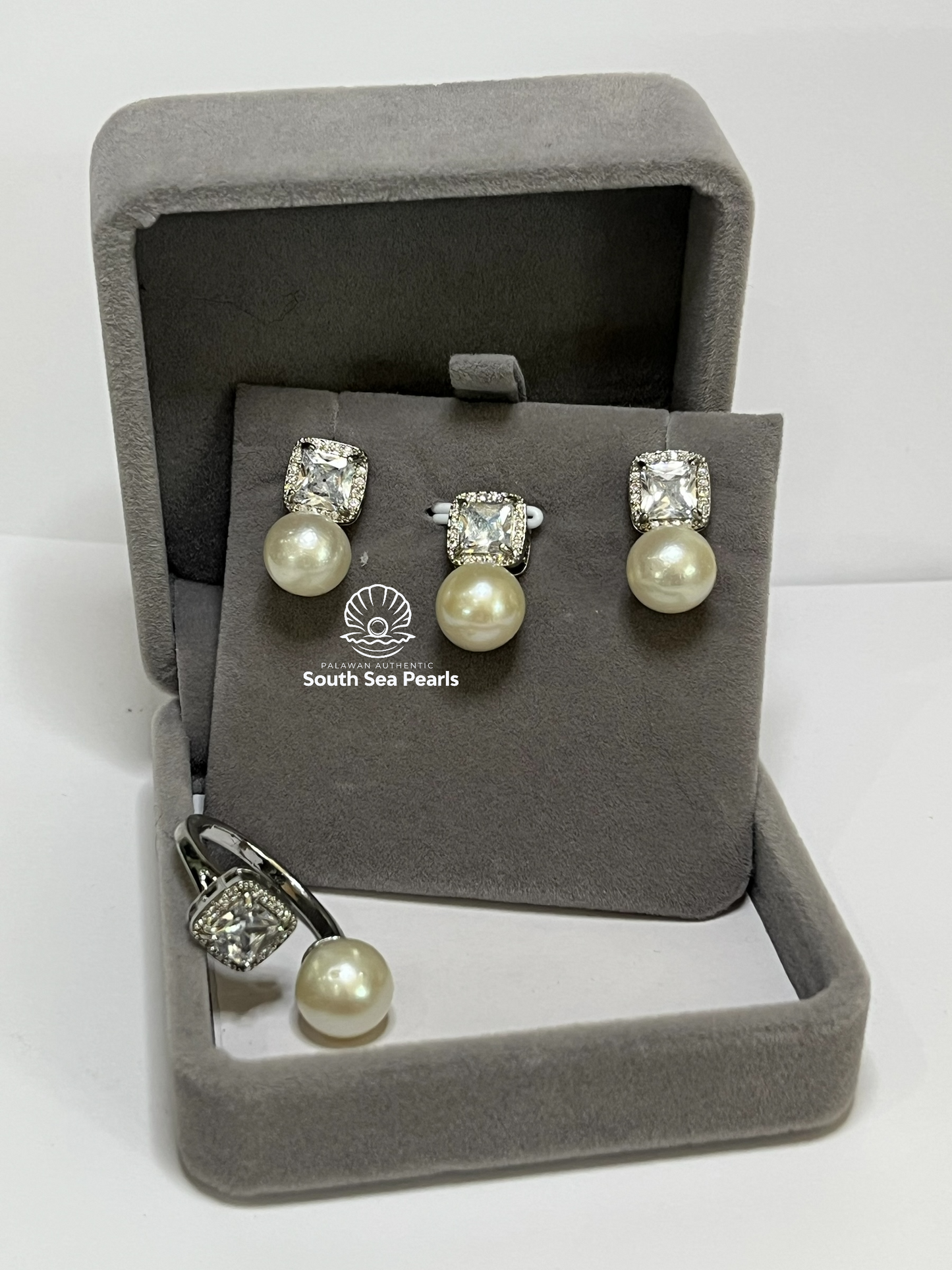 9.8 to 10mm Palawan Authentic White Color South Sea Pearl Sets in 5 Micron Plated Settings