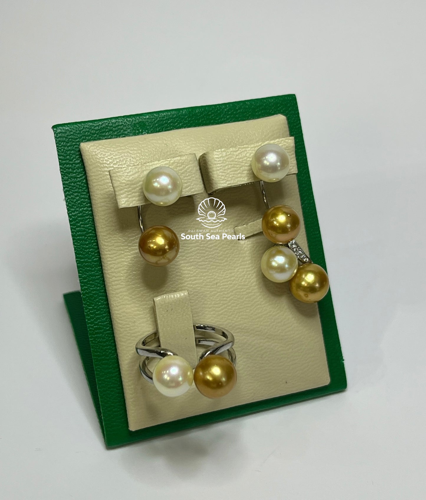 8mm Palawan Authentic Deep Golden and White Color South Sea Pearl Sets in 5 Micron Plated Settings & S925 Settings