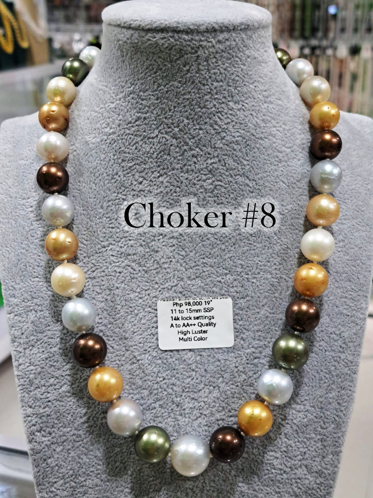 11mm to 15mm Authentic South Sea Pearls Multi-Color Choker Necklace Set in 14K Gold