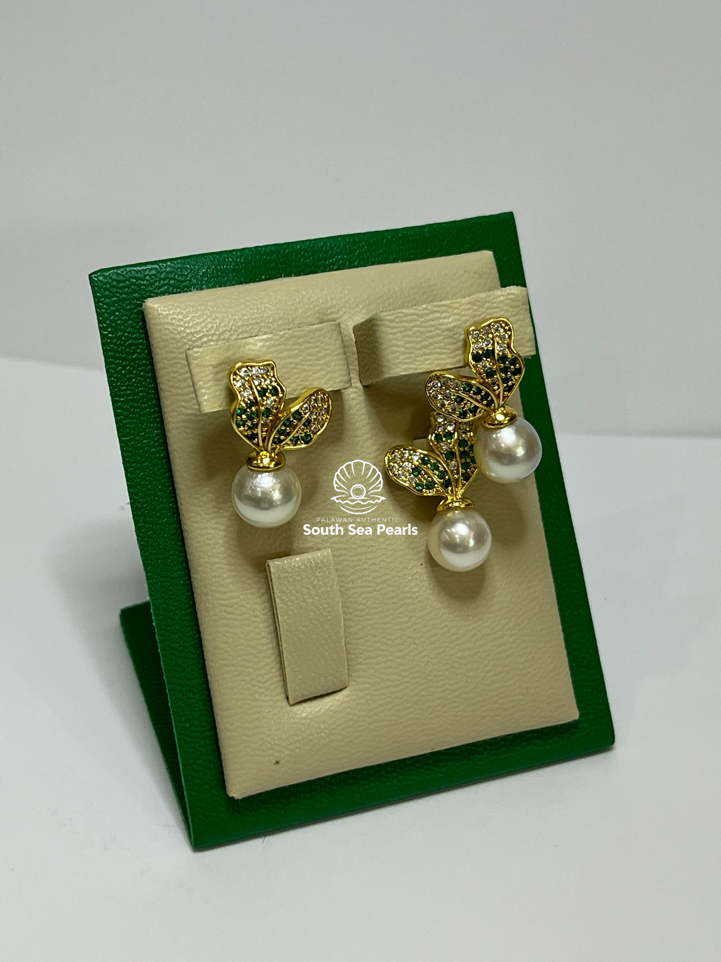 8 to 8.5mm Palawan Authentic White Color South Sea Pearl Sets in 5 Micron Plated Settings