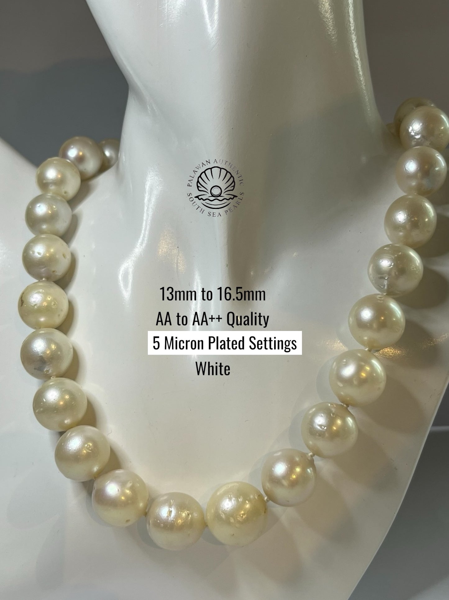 13 to 16.5mm Palawan Authentic White Color South Sea Pearl Choker in 5 Micron Lock Settings