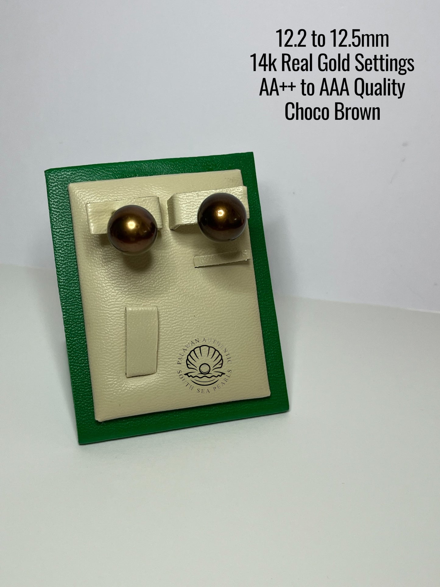 12.2 to 12.5mm Palawan Authentic Choco Brown Color South Sea Pearl Earrings in 14k Real Gold Settings