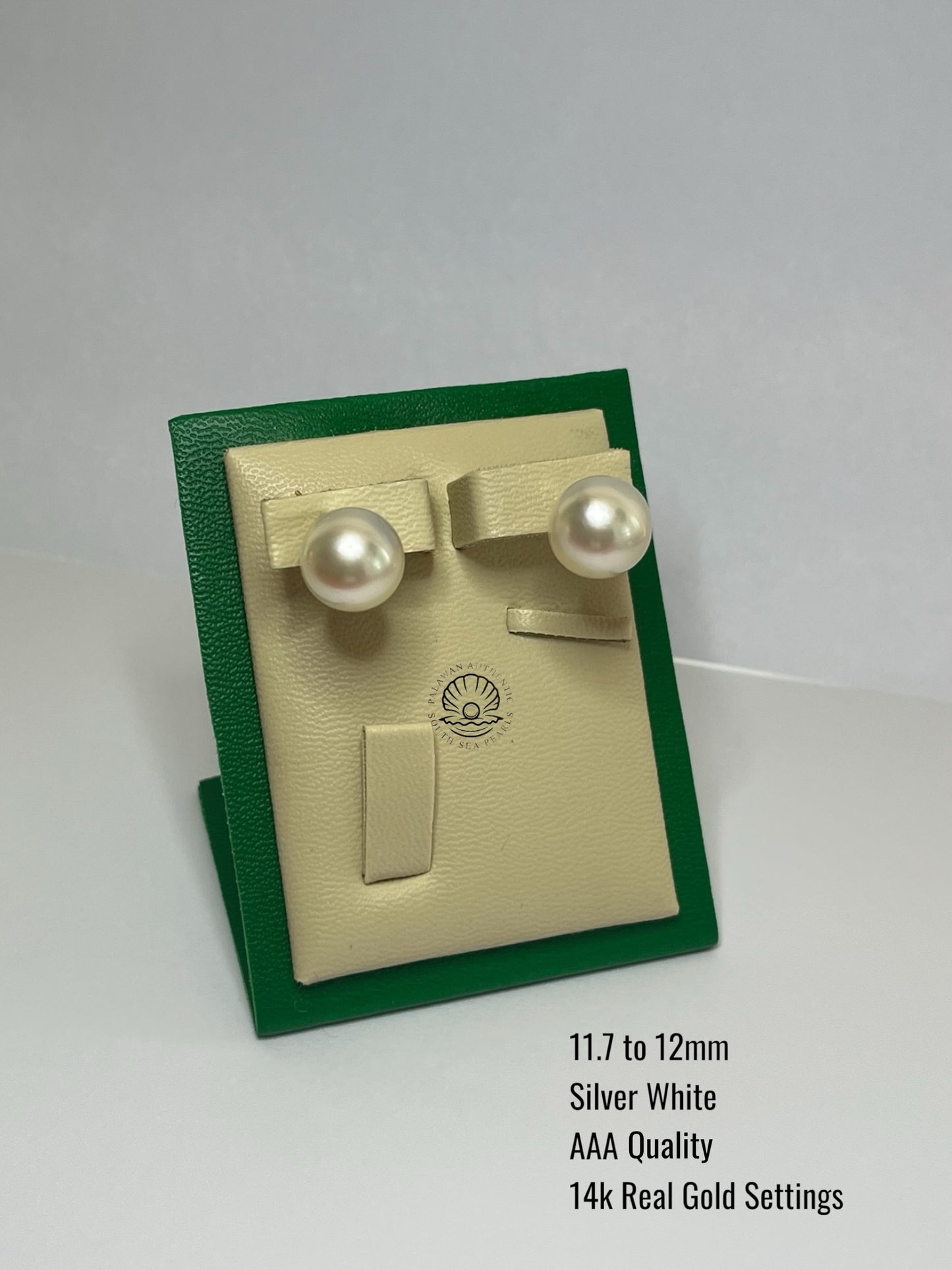 11.7 to 12mm Palawan Authentic Silver White Color South Sea Pearl in 14k Real Gold Settings