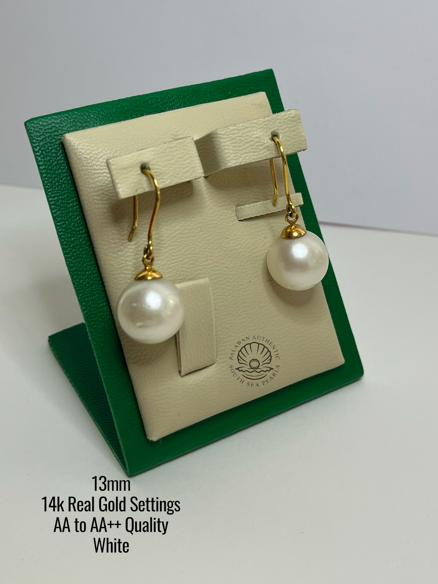13mm Palawan Authentic White Color South Sea Pearl in 14k Real Gold Settings