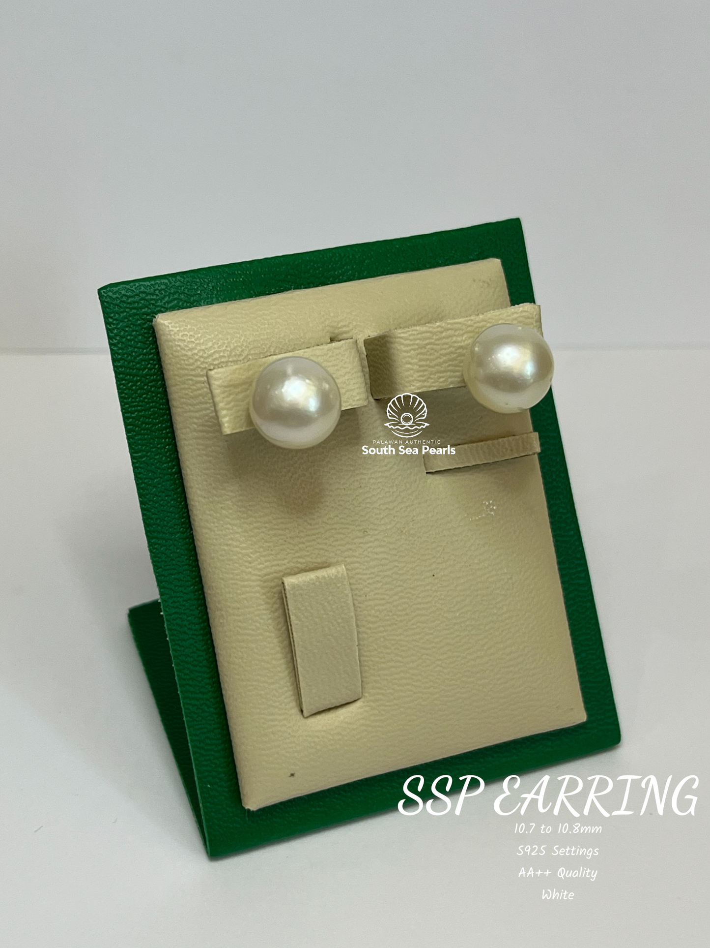 10.7 to 10.8mm Palawan Authentic White Color South Sea Pearl Earrings in 5 Micron Plated Settings