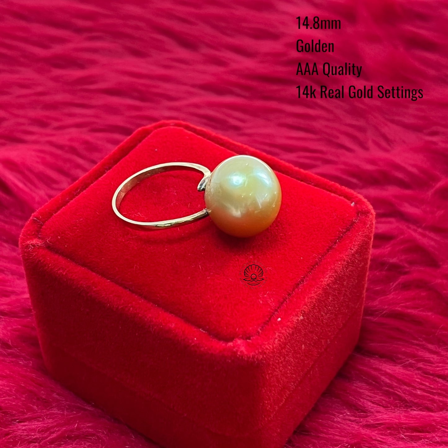 14.8mm Palawan Authentic Golden Color South Sea Pearl Ring in 14k Real Gold Settings