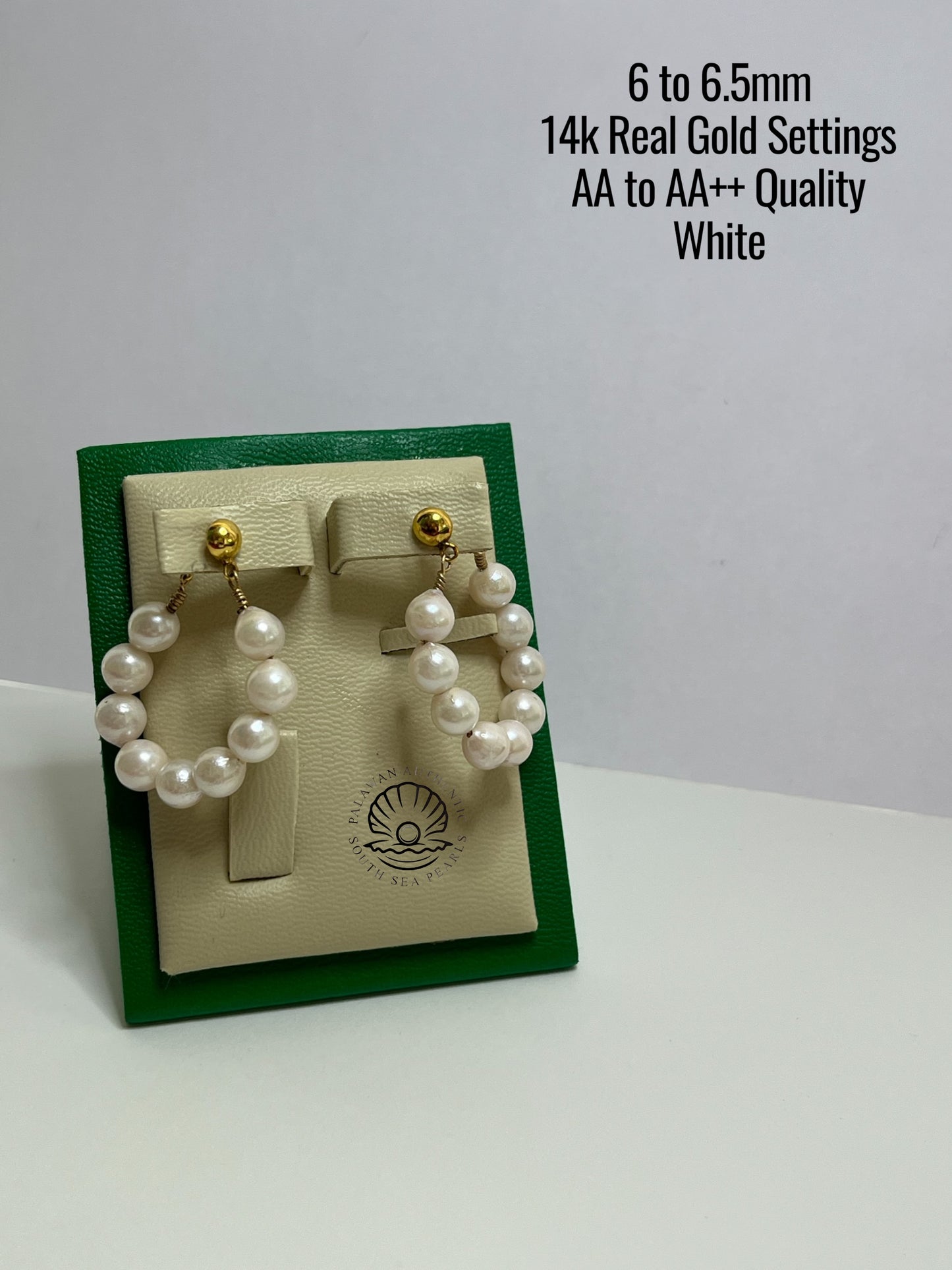 6 to 6.5mm Palawan Authentic White Color South Sea Pearl Earrings in 14k Real Gold Settings