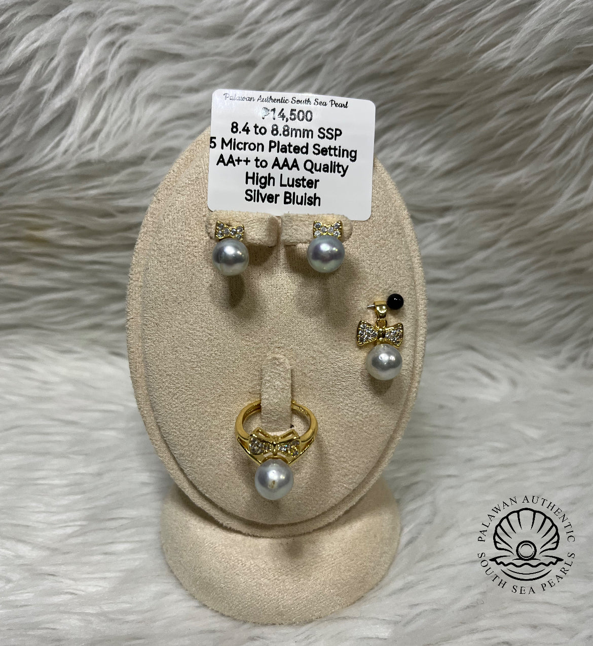 8.4 to 8.8mm Authentic Silver Bluish Color South Sea Pearl Set in 5 Micron Sittings