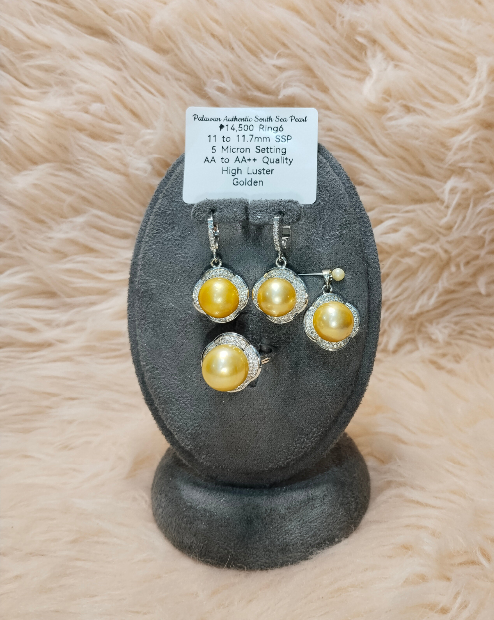 11 to 11.7mm Authentic Golden Color South Sea Pearl Set in 5 Micron Settings