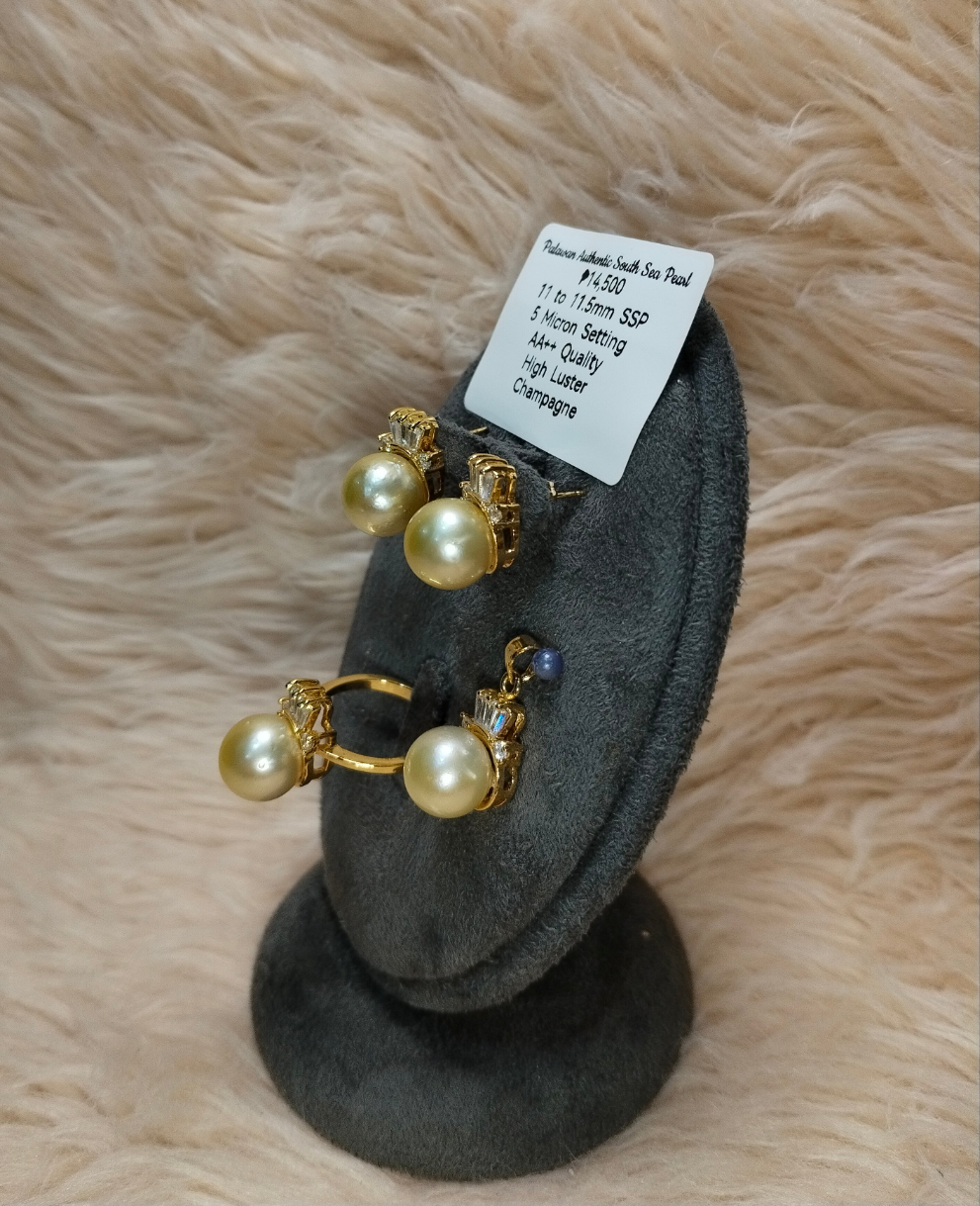 11 to 11.5mm Authentic Champagne Color South Sea Pearl Set in 5 Micron Settings