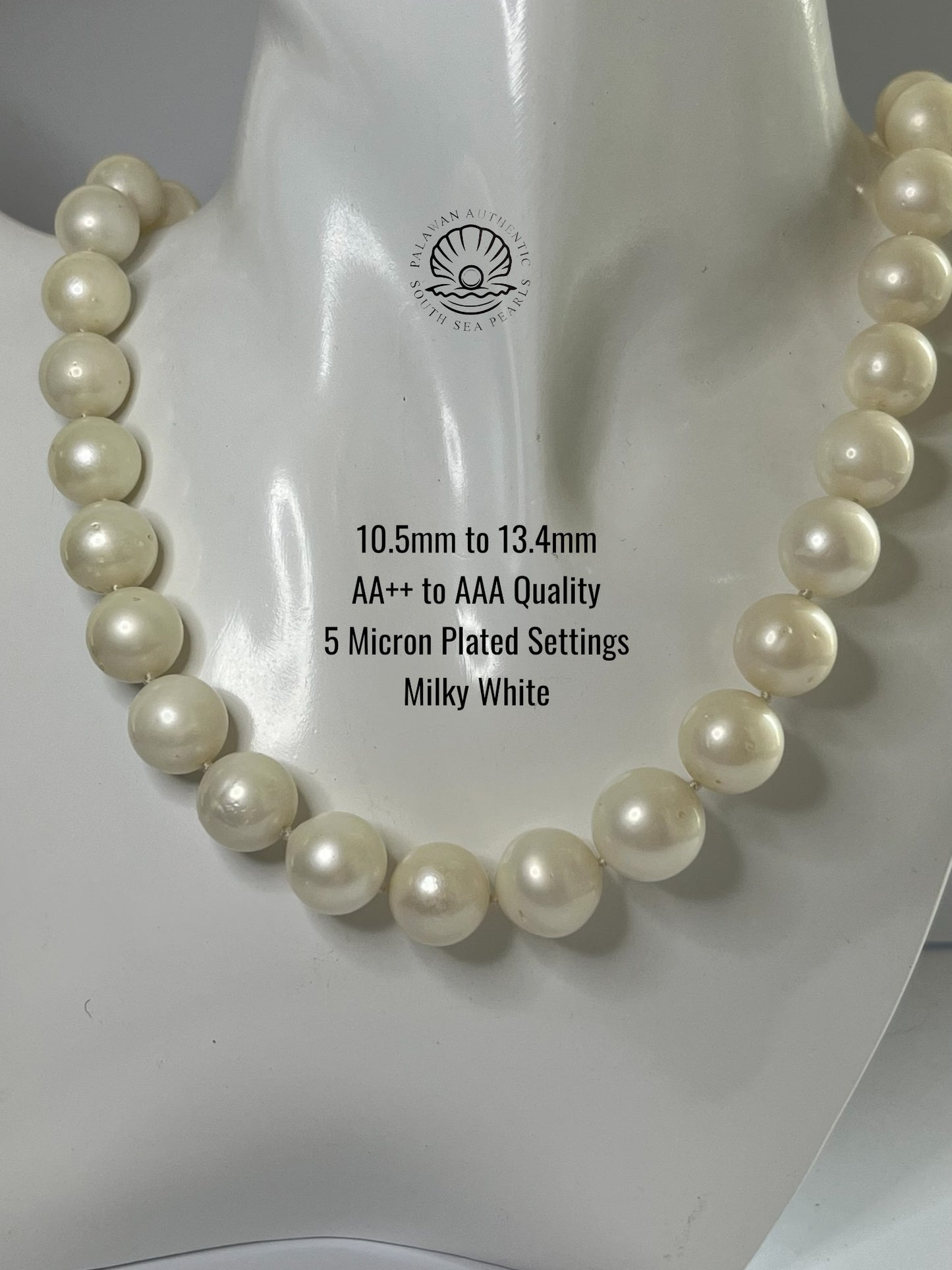 10.5 to 13.4mm Palawan Authentic Milky White Color South Sea Pearl Choker in 5 Micron Lock Settings