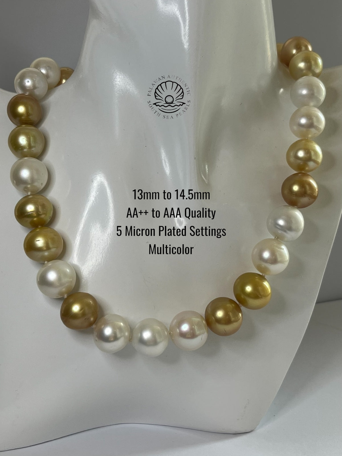 13 to 14.5mm Palawan Authentic Multicolor South Sea Pearl Choker in 5 Micron Lock Settings