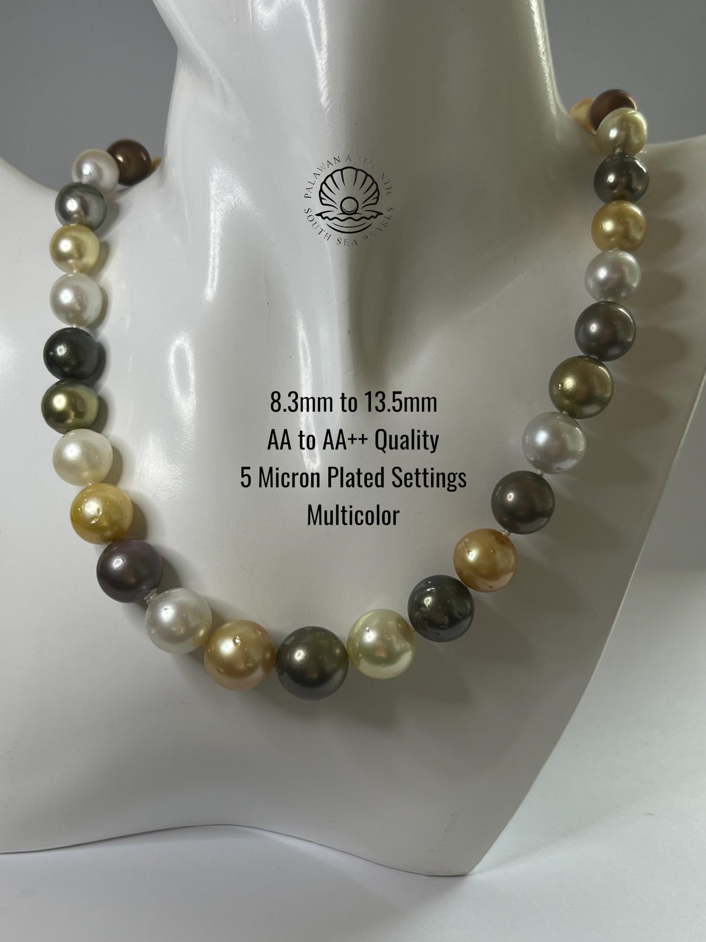 8.3 to 13.5mm Palawan Authentic Multicolor South Sea Pearl Choker in 5 Micron Lock Settings