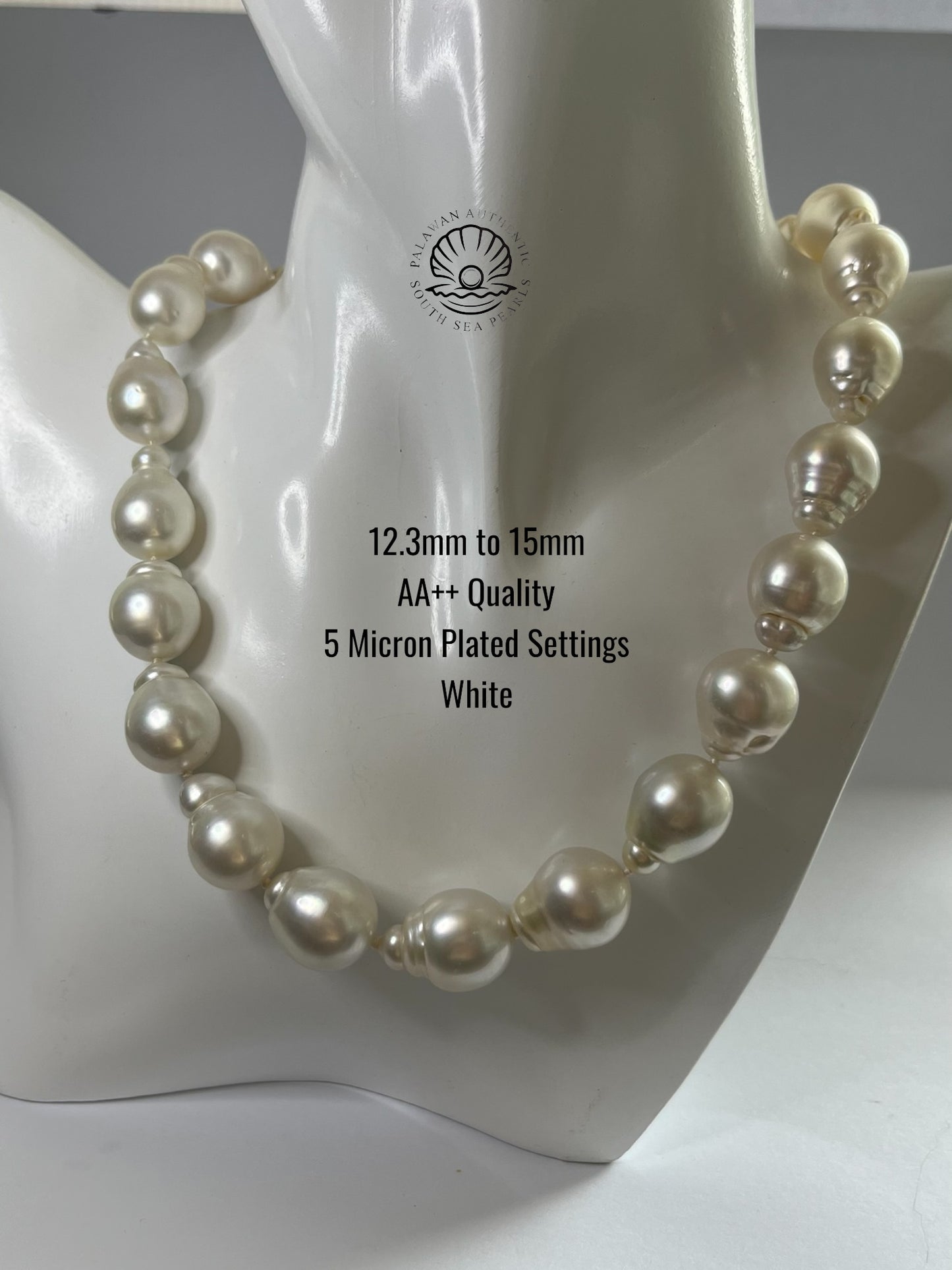 12.3 to 15mm Palawan Authentic White South Sea Pearl Choker in 5 Micron Lock Setting.