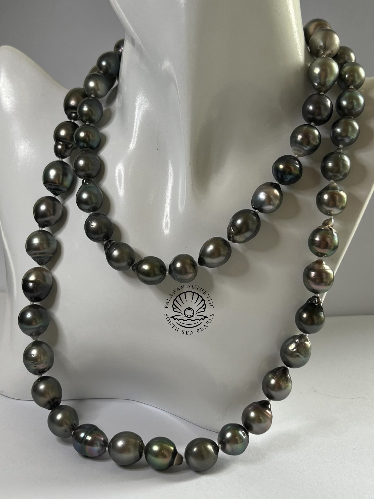 10.9 to 12.9mm Palawan Authentic Tahitian Black Color South Sea Pearl Choker in 5 Micron Lock Settings