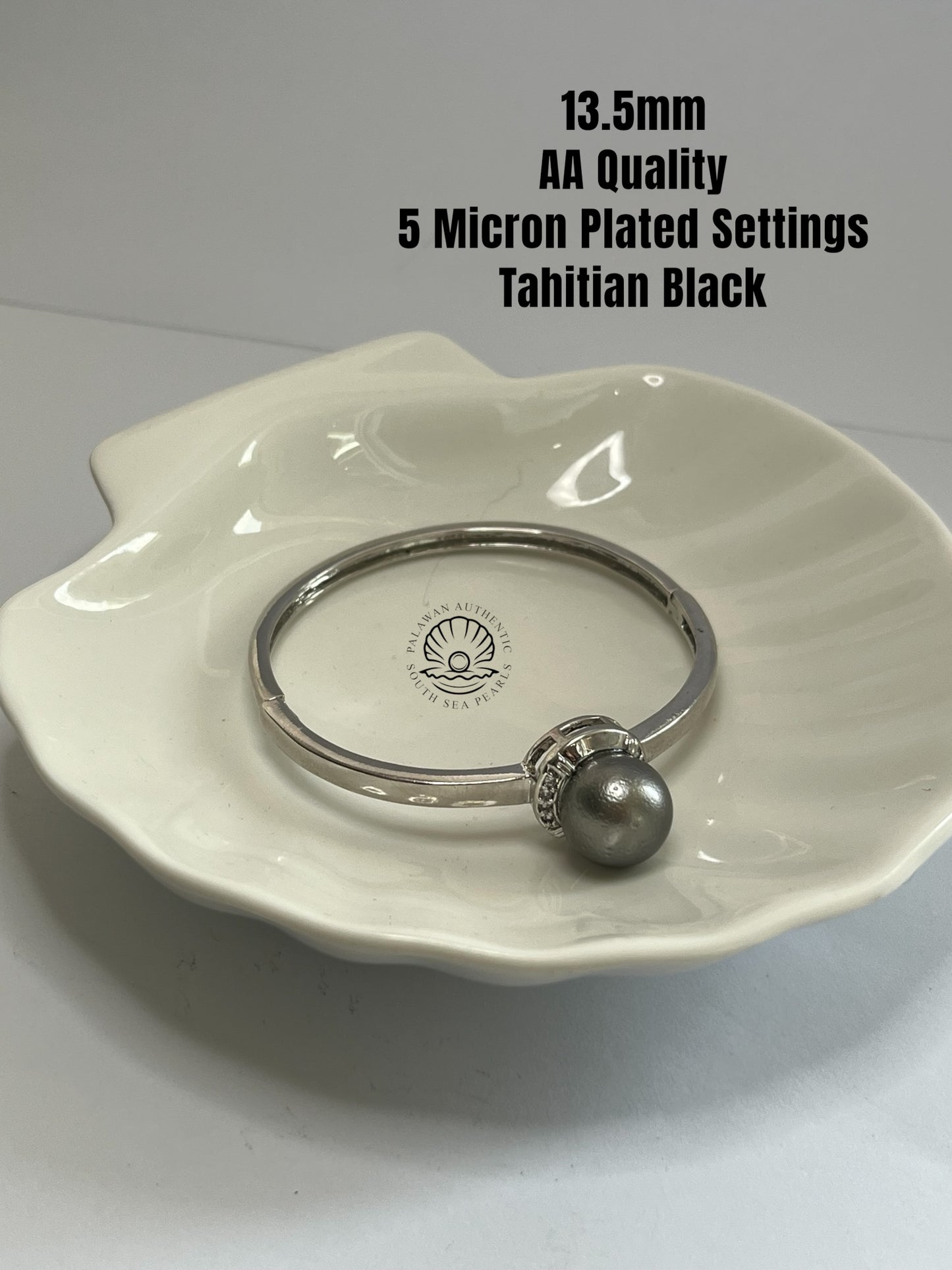 11.5mm Palawan Authentic Tahitian Black Color South Sea Pearl Bangle in 5 Micron Plated Settings