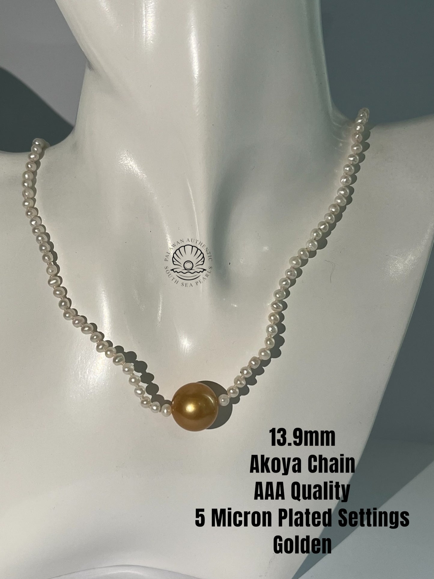 13.9mm Palawan Authentic Silver Golden South Sea Pearl Choker in 5 Micron Lock Settings
