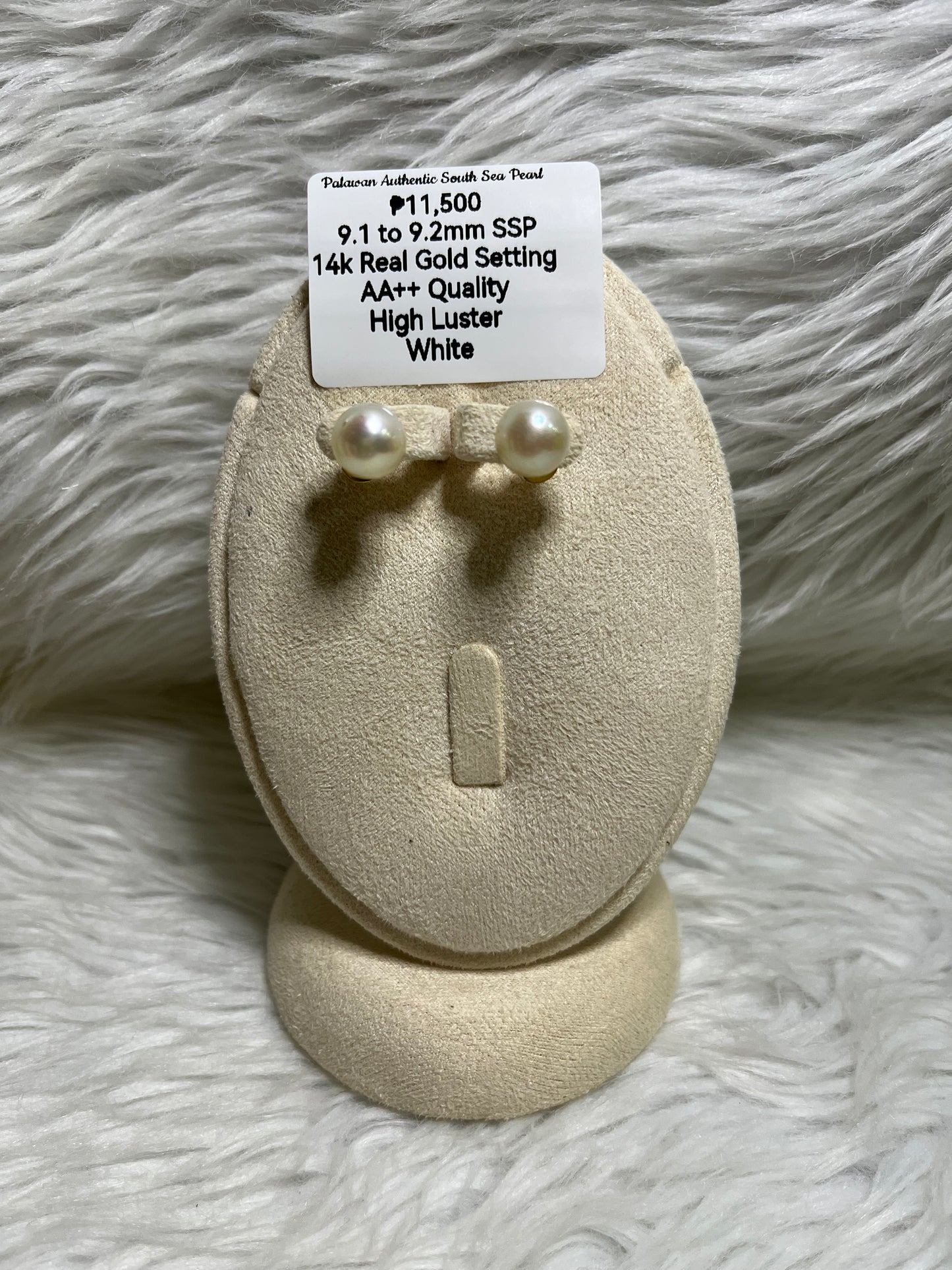 New Arrival! 9.1mm to 9.2mm Authentic White South Sea Pearl Earrings in 14k Real Gold Settings