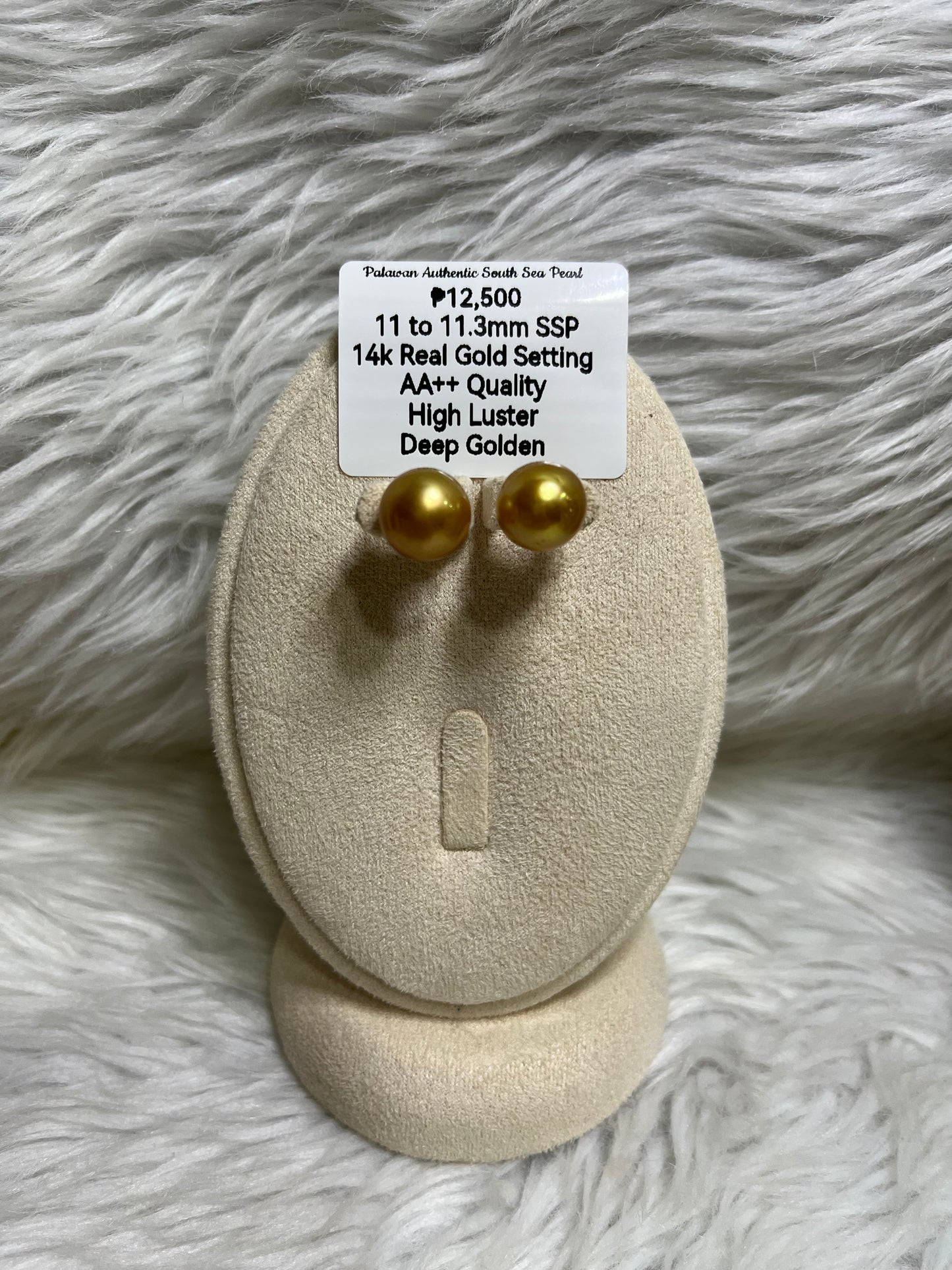 New Arrival! 11mm to 11.3mm Authentic Deep Golden South Sea Pearl Earrings in 14k Real Gold Settings