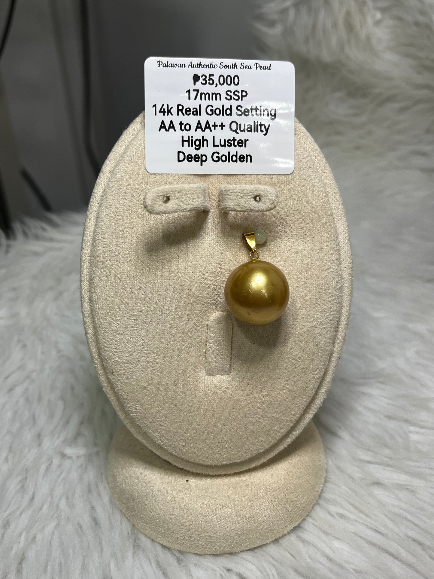 New Arrival! 17mm Authentic Deep Golden Color South Sea Pearl Pendant in 14k Real Gold Settings