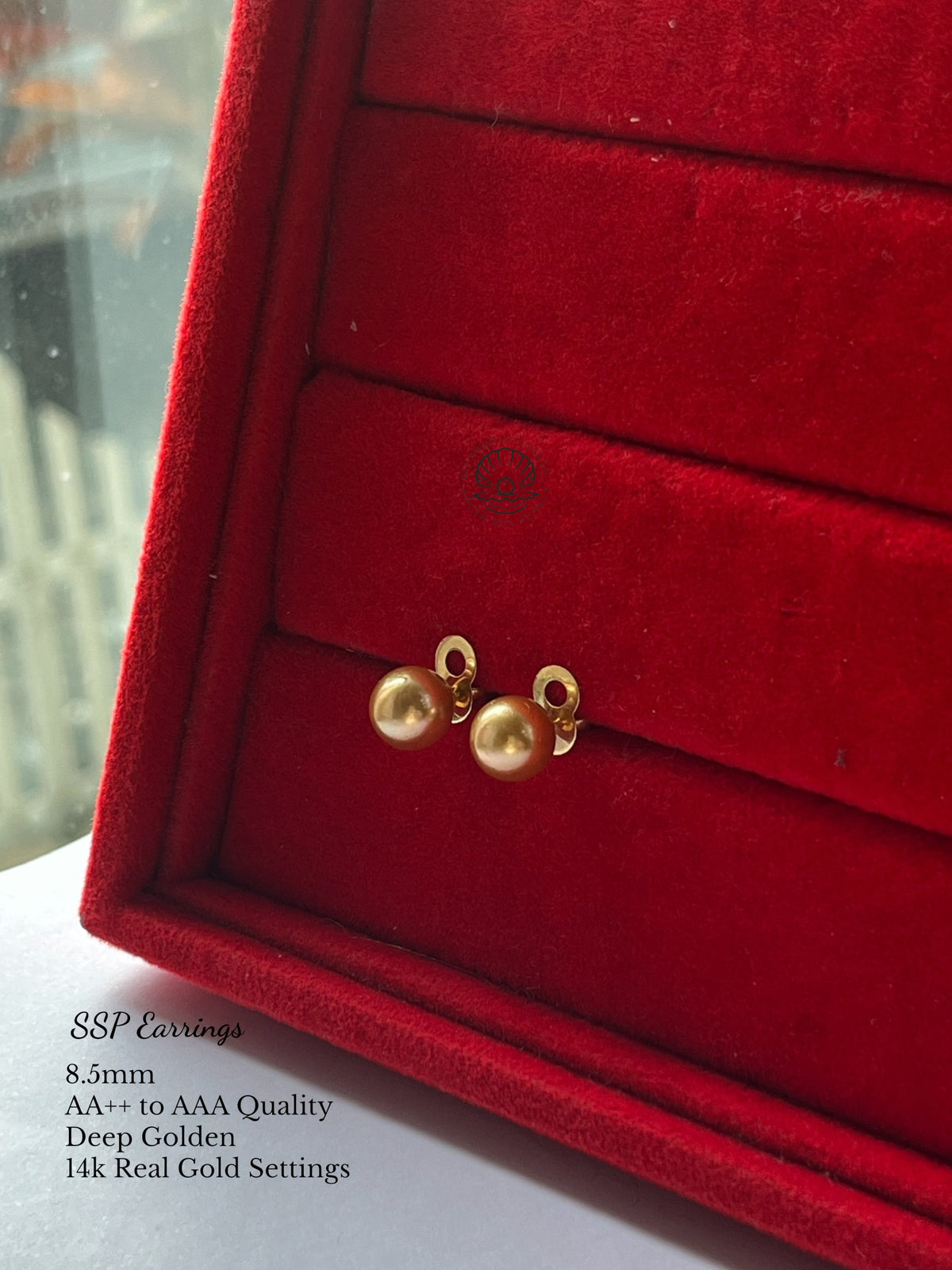8.5mm Palawan Authentic Deep Golden Color South Sea Pearl Earrings in 14k Real Gold Settings