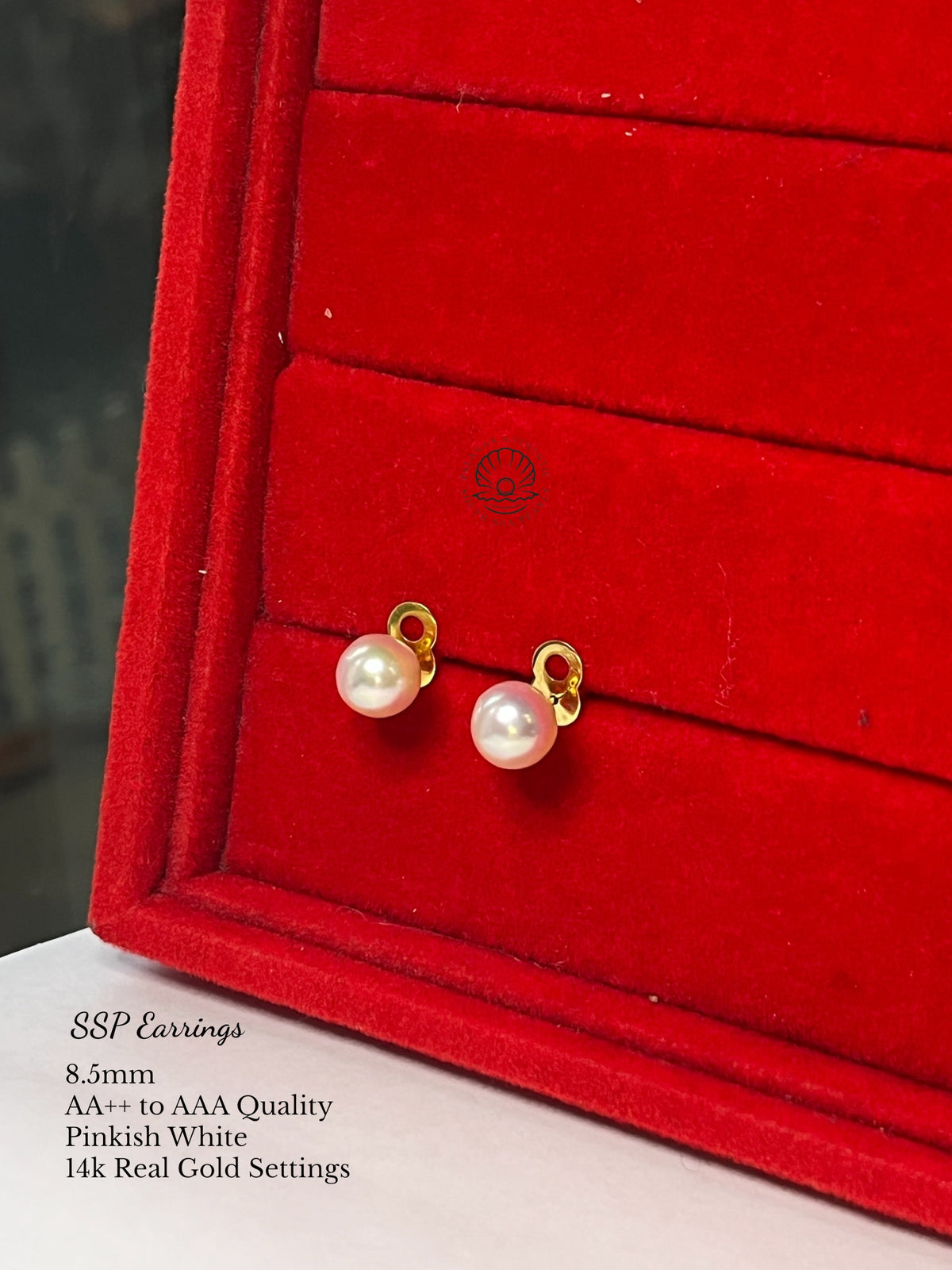 8.5mm Palawan Authentic Deep Golden Color South Sea Pearl Earrings in 14k Real Gold Settings