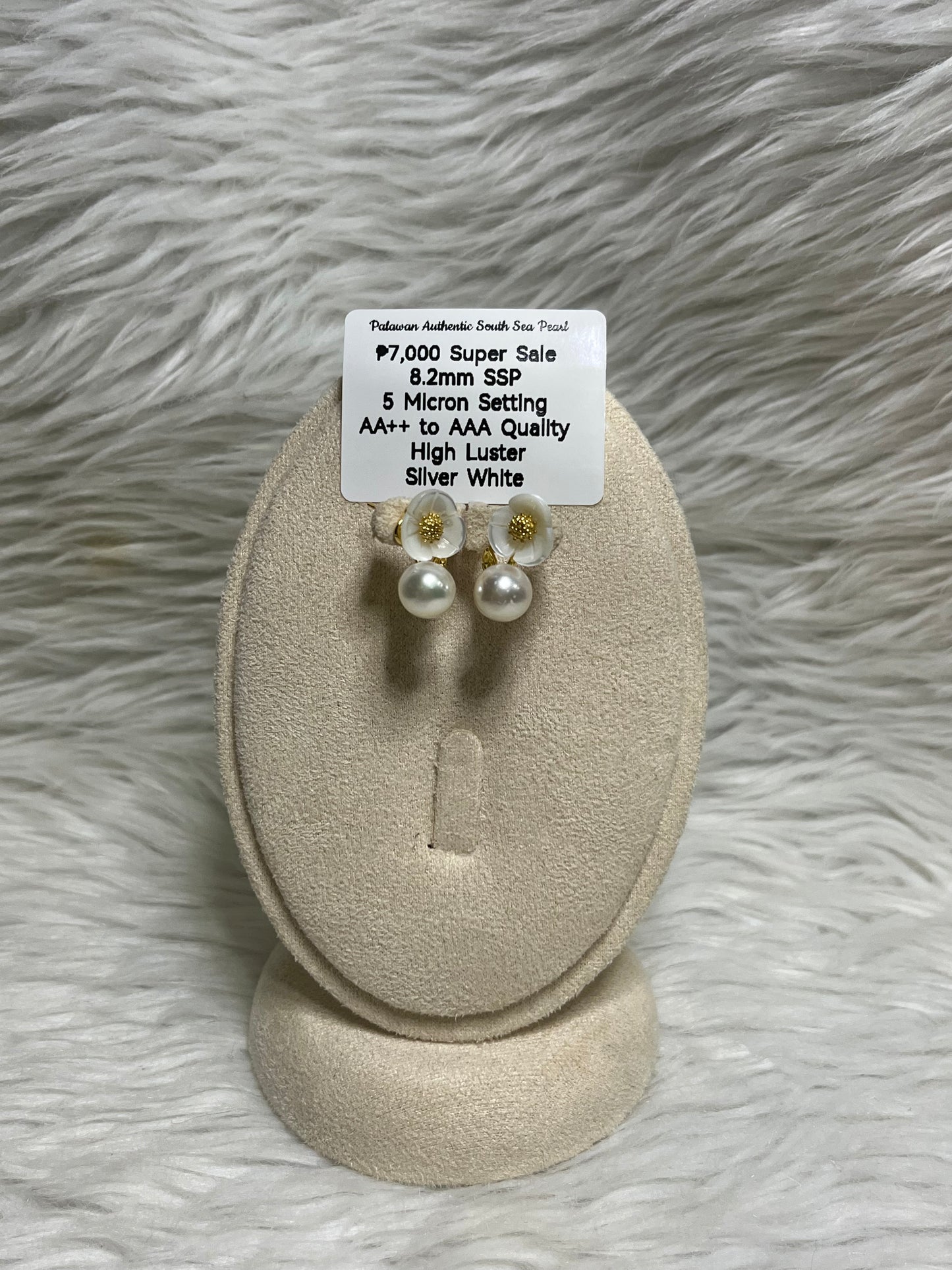 New Arrival! 8.2mm Authentic Silver White South Sea Pearl Earring in 5 Micron Setting