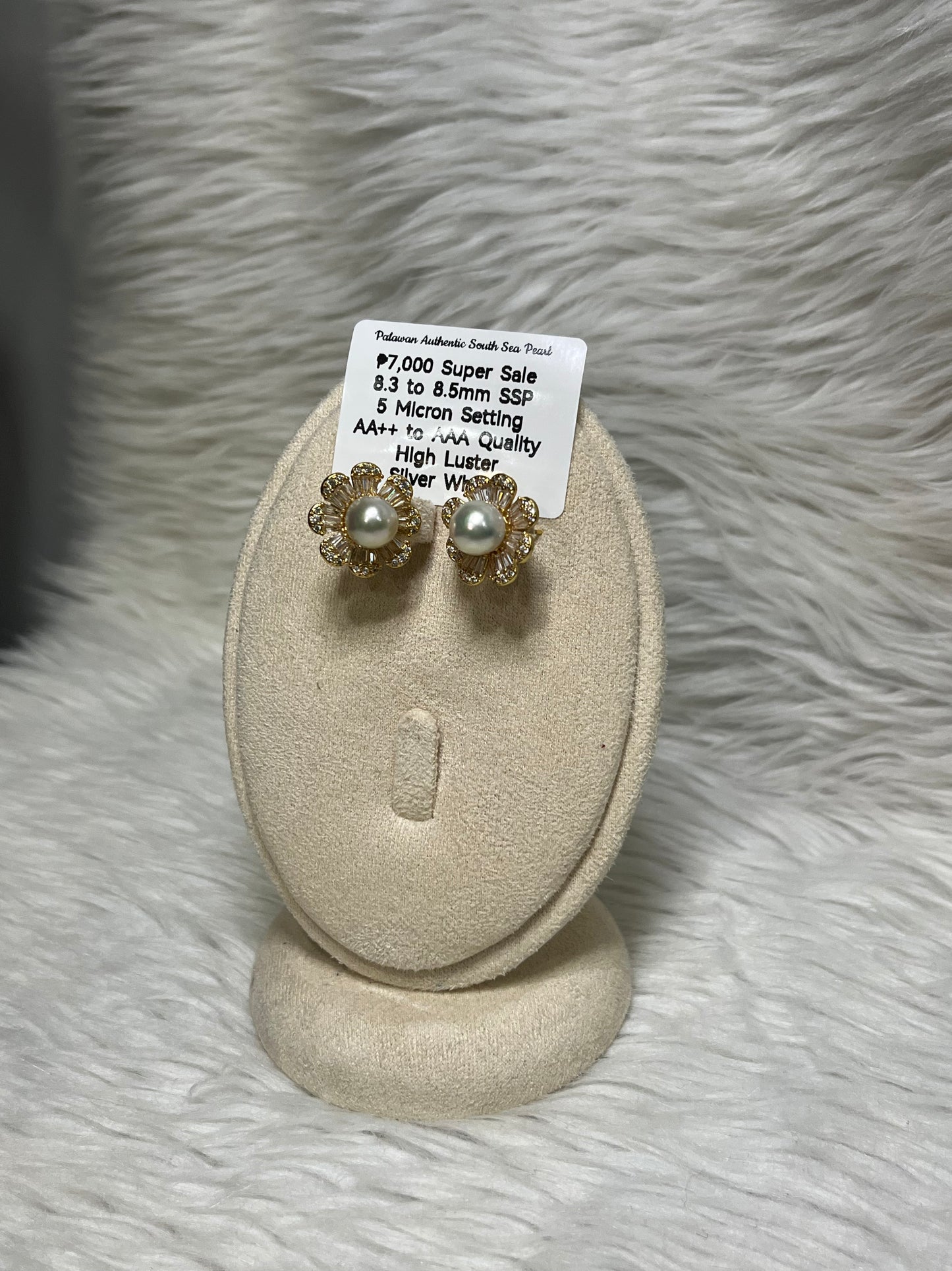 New Arrival! 8.3 to 8.5mm Authentic Silver White Color South Sea Pearl Earring in 5 Micron Setting