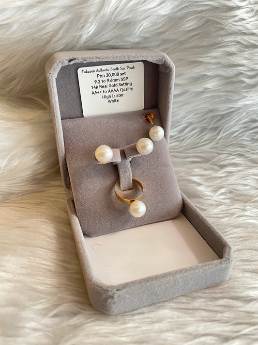 9.2mm to 9.6mm Authentic White South Sea Pearls Set in 14K Gold Settings