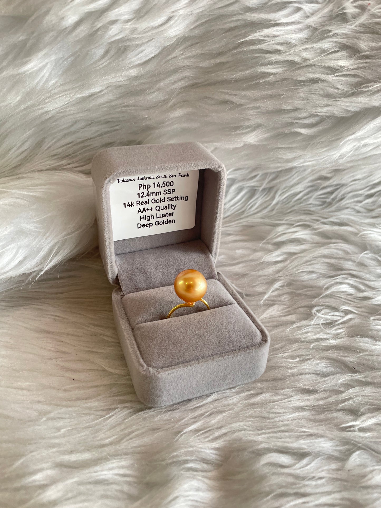 12.4mm Authentic White South Sea Pearls Ring in 14K Gold Settings