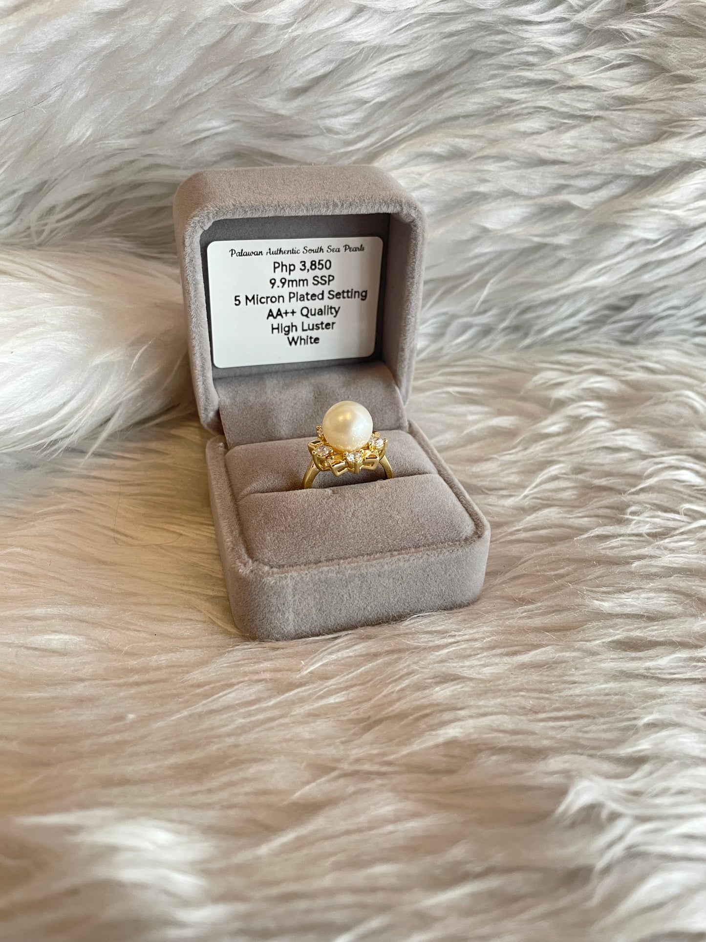 9.9mm Authentic White South Sea Pearl Ring in 5 Micron Plated Settings