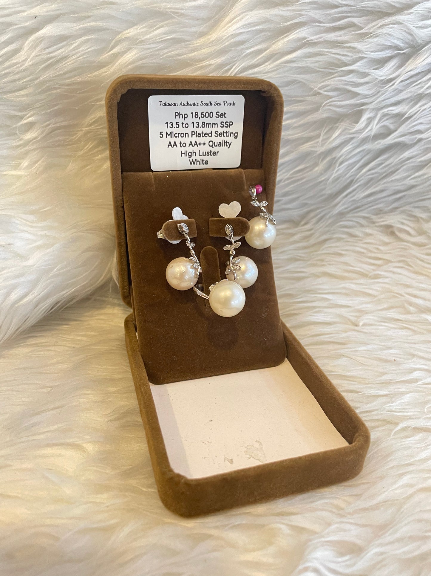 13.5mm to 13.8mm Authentic White South Sea Pearl Sets in 5 Micron Plated settings