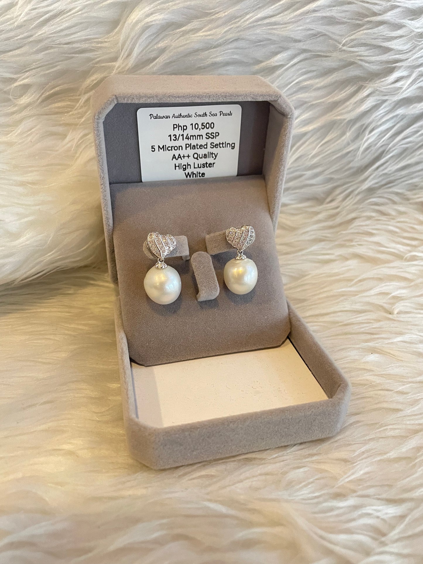 13/14mm Authentic White South Sea Pearl Earrings in 5 Micron Plated Settings
