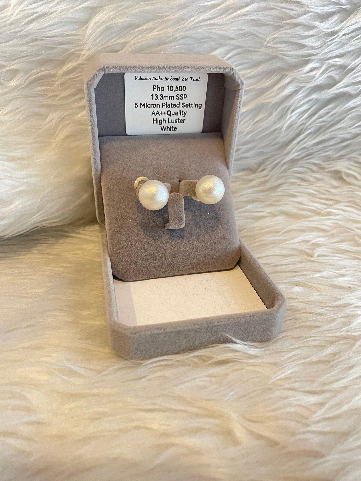 13.3mm Authentic White South Sea Pearl Earrings in 5 Micron Plated Settings