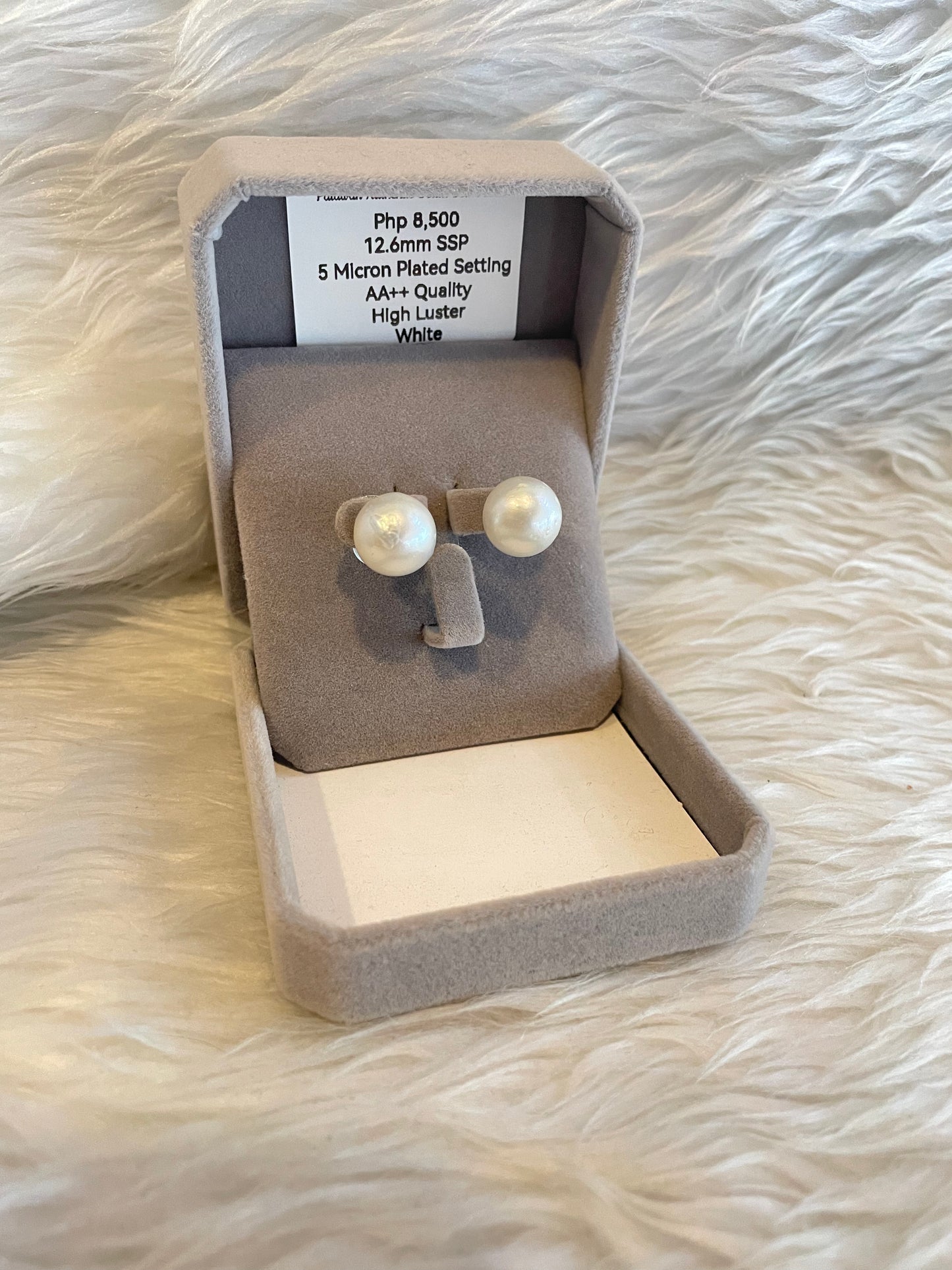 12.6mm Authentic White South Sea Pearl Earrings in 5 Micron Plated Settings