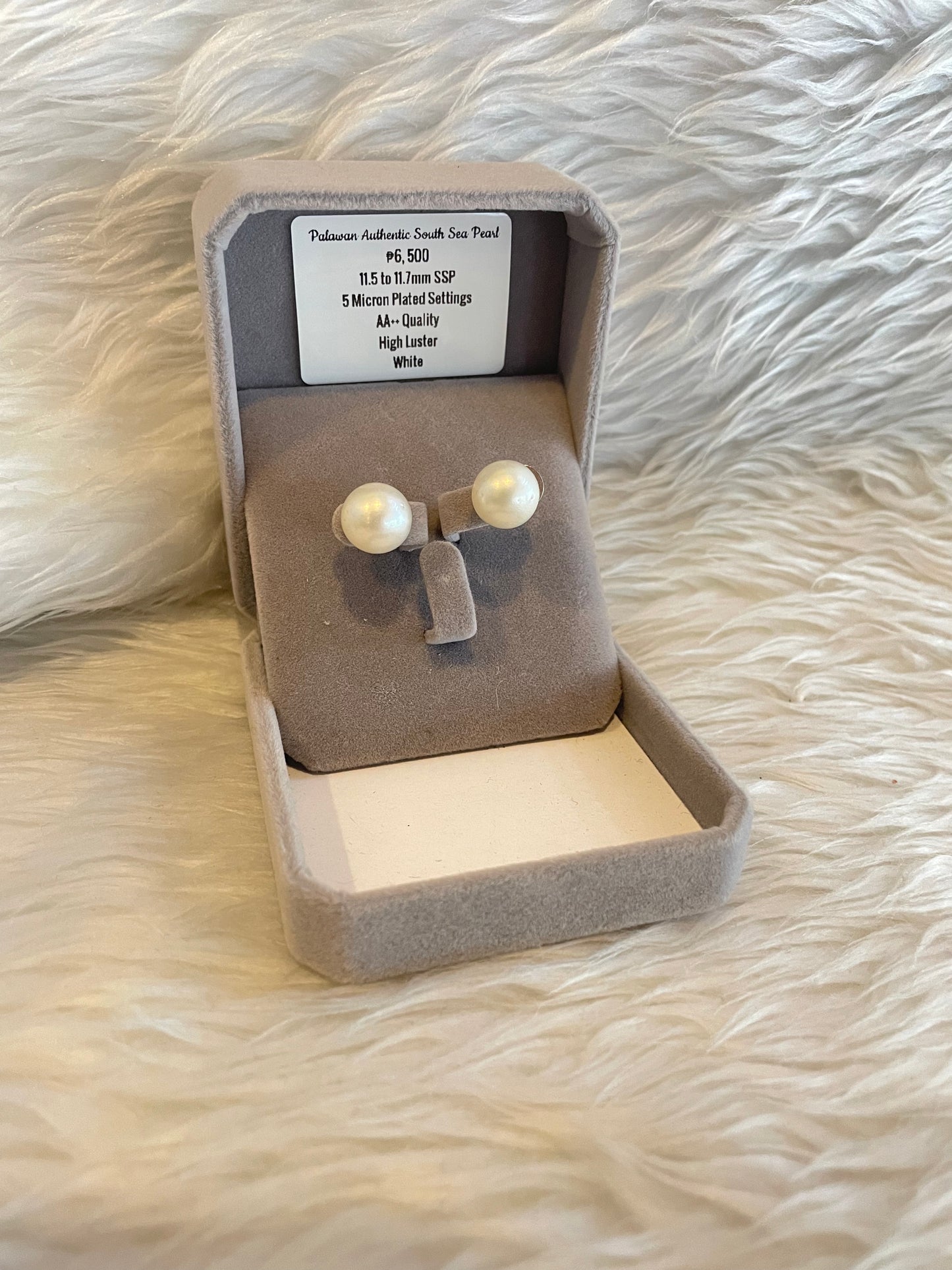 11.5mm to 11.7mm Authentic White South Sea Pearl Earrings in 5 Micron Plated Settings