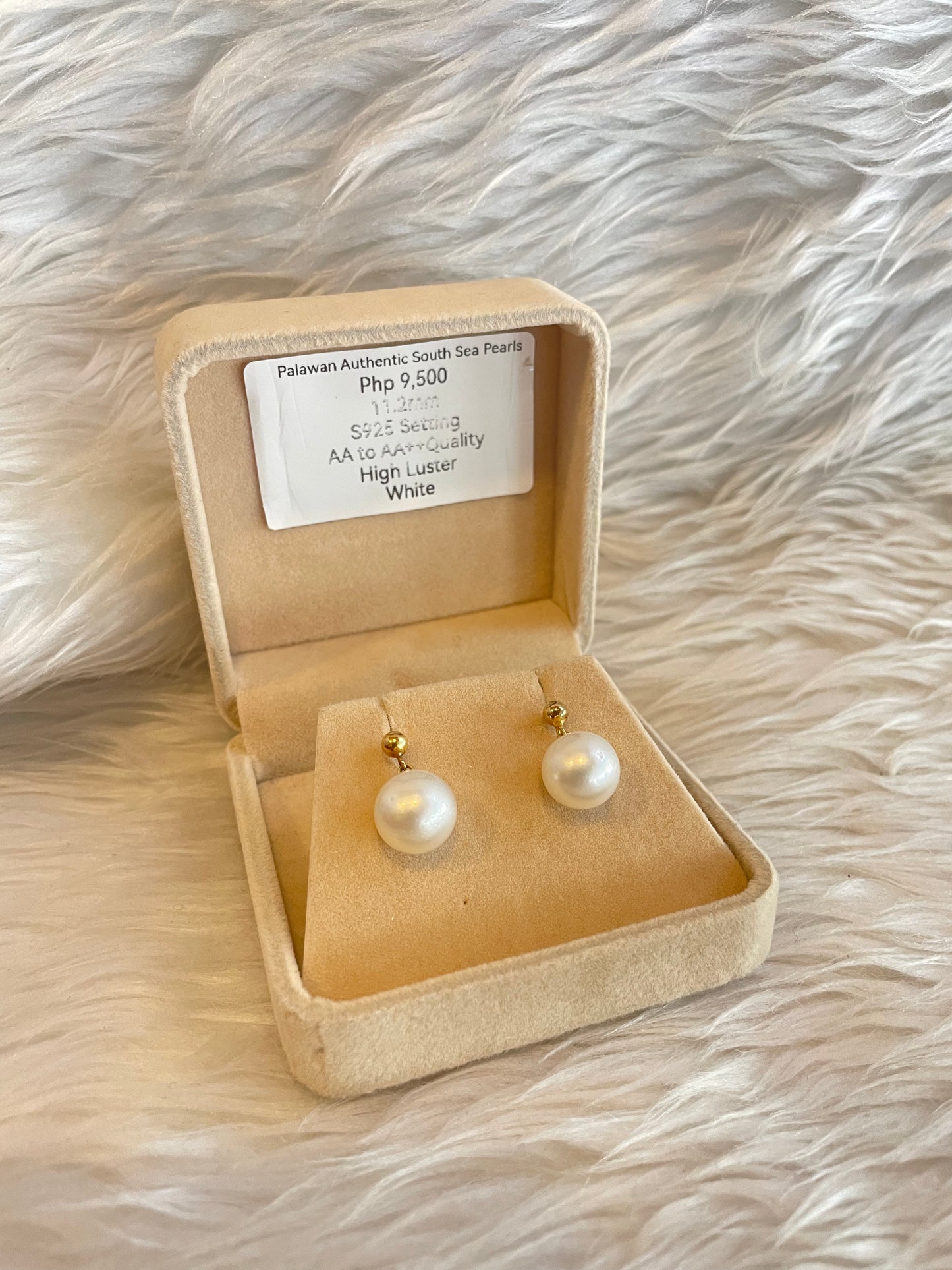 11.2mm Authentic White South Sea Pearl Earrings in S925 Settings