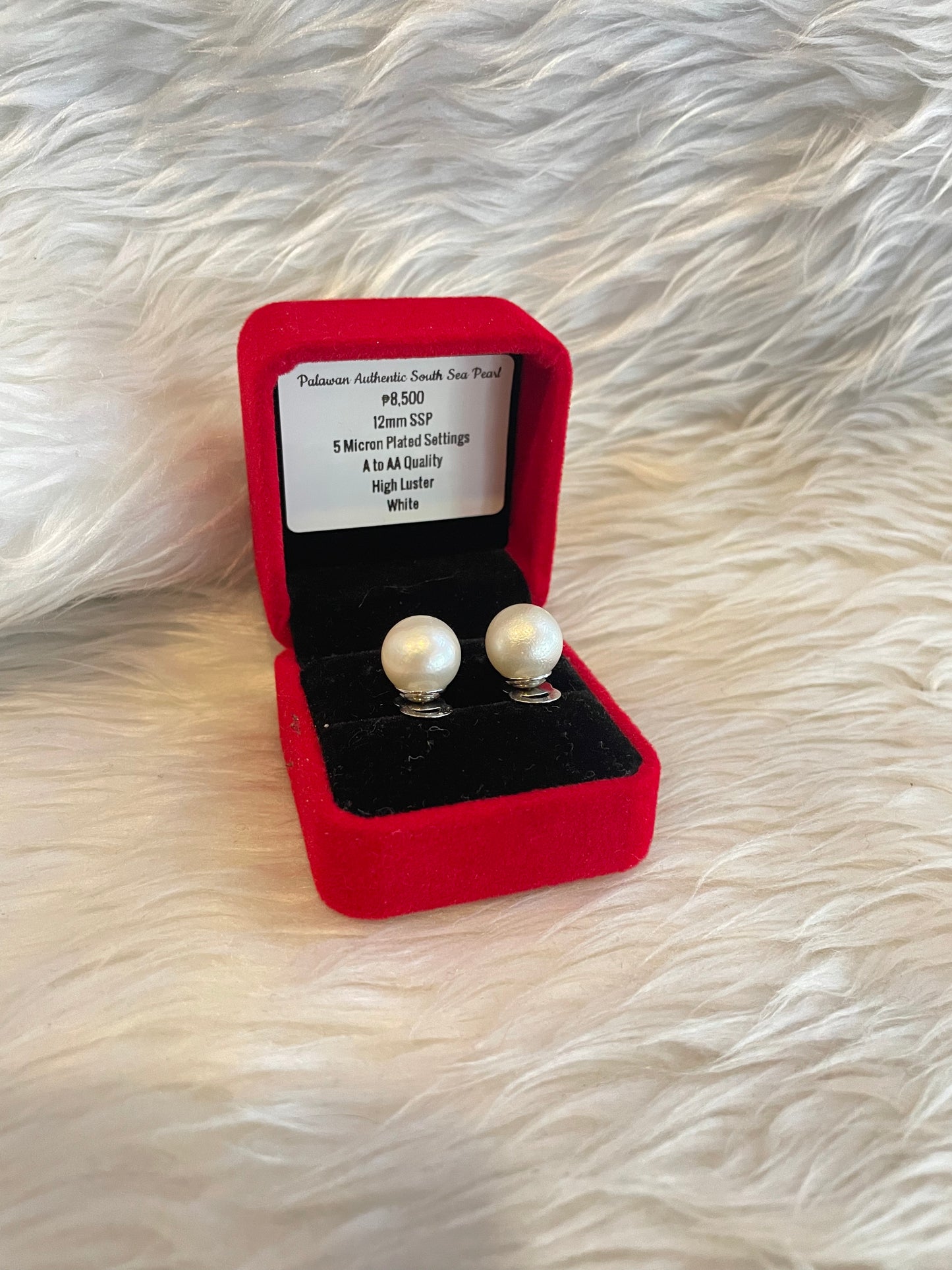 12mm Authentic White South Sea Pearl Earring in 5 Micron Plated Settings