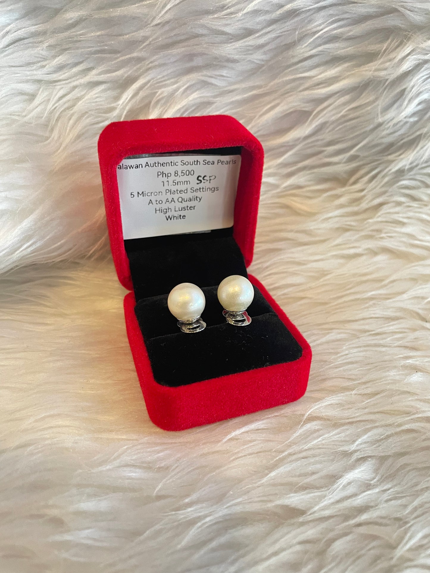 11.5mm Authentic White South Sea Pearl Earrings in 5 Micron Plated Settings