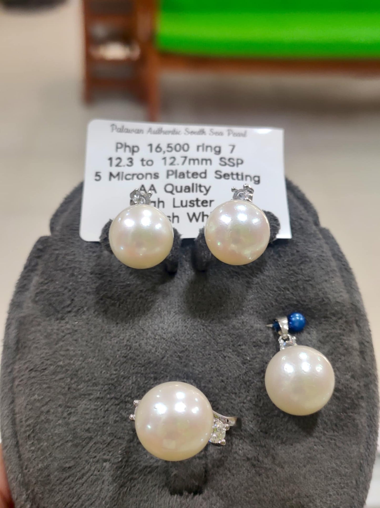 12.3mm to 12.7mm Authentic Pinkish White Color South Sea Pearls Set in 5 Micron Plated Settings